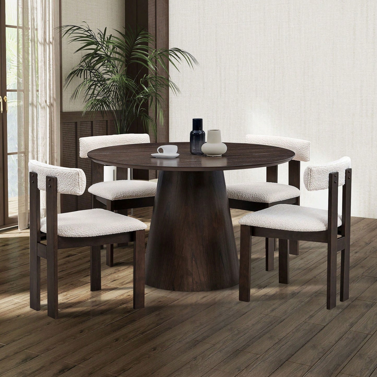Set Of 2 Modern Boucle Upholstered Dining Chairs With Open Back Mid Century Style For Kitchen And Living Room