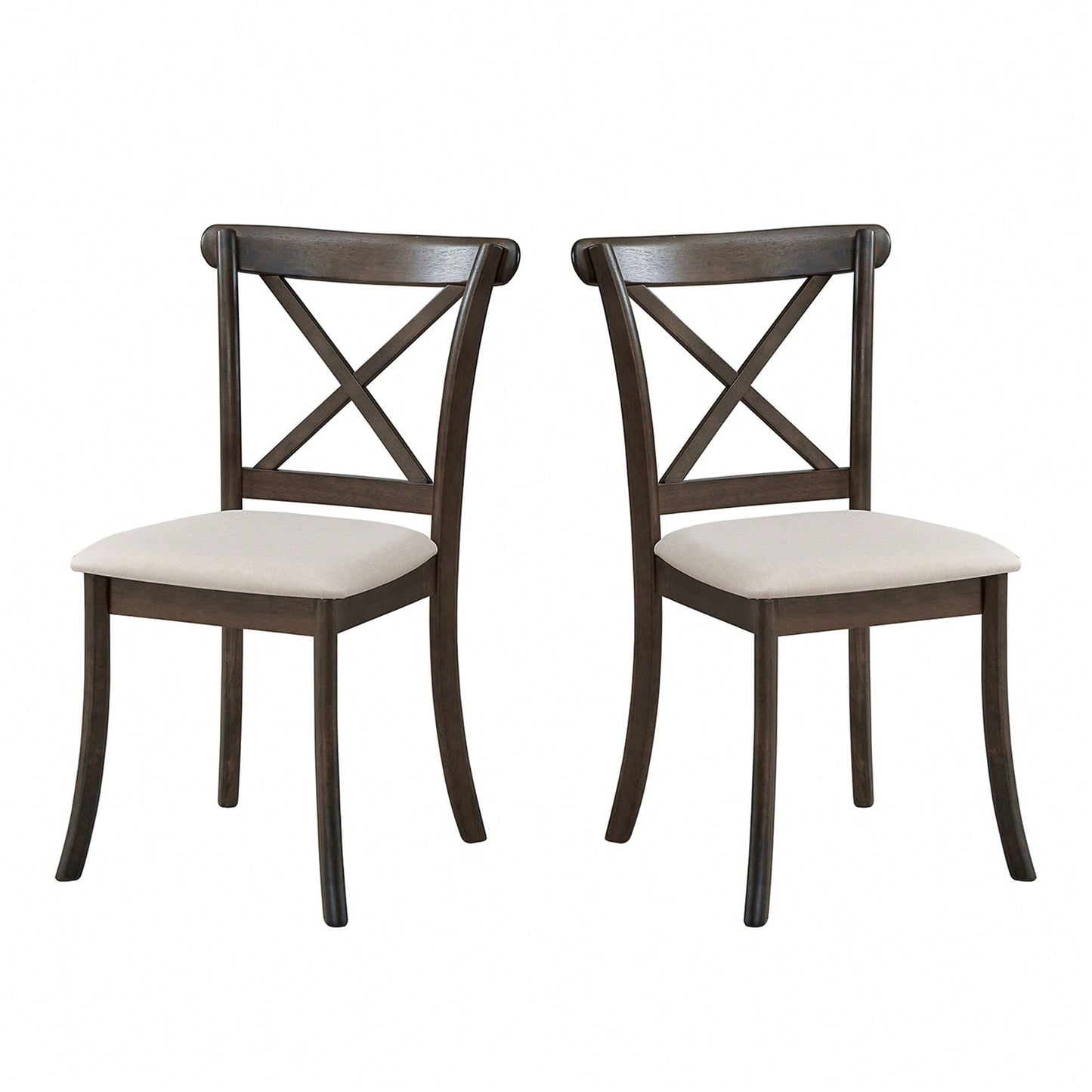 Modern Fabric Upholstered X Back Dining Chairs Set Of 2, Rubber Wood Farmhouse Style Kitchen Side Chairs In Oak Finish