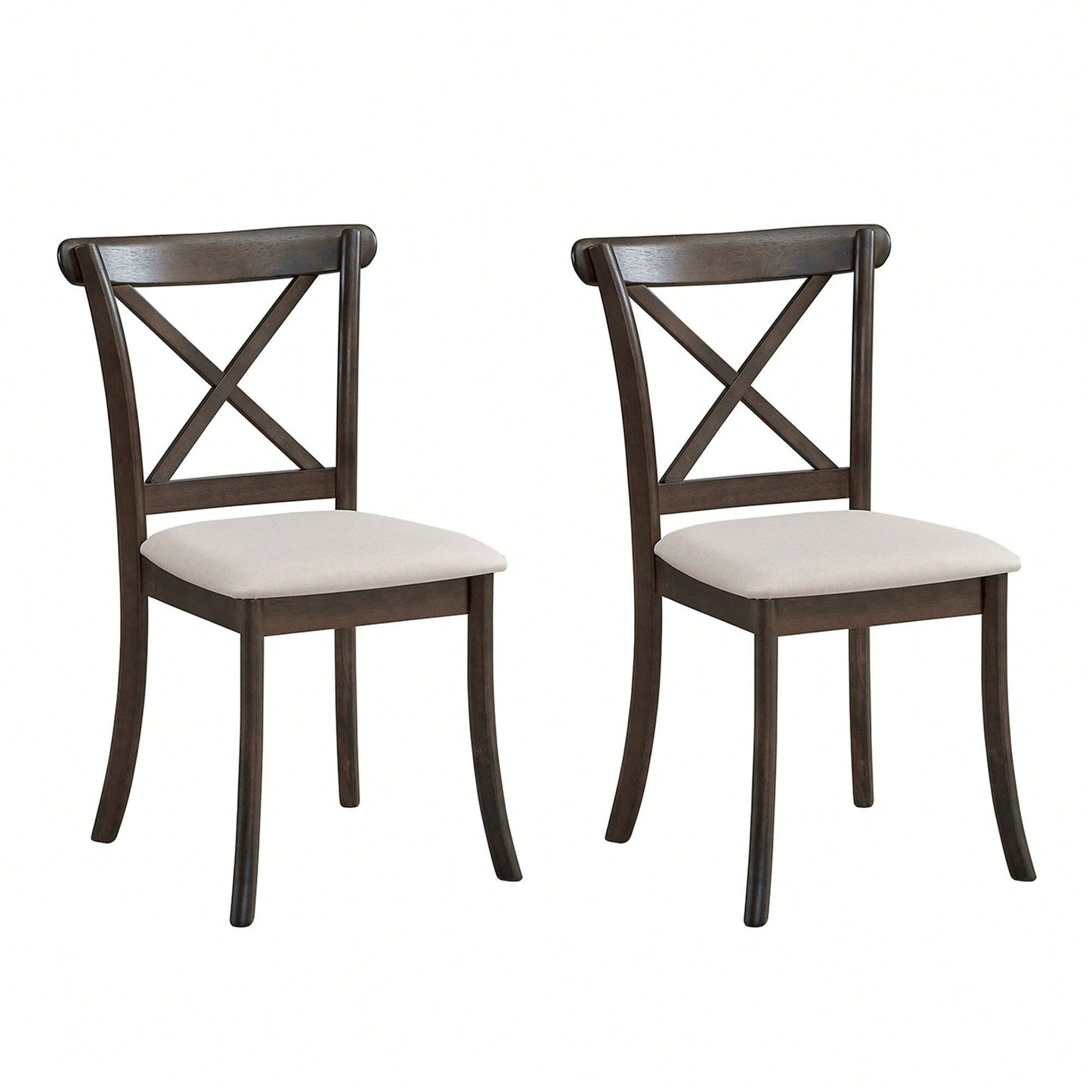 Modern Fabric Upholstered X Back Dining Chairs Set Of 2, Rubber Wood Farmhouse Style Kitchen Side Chairs In Oak Finish