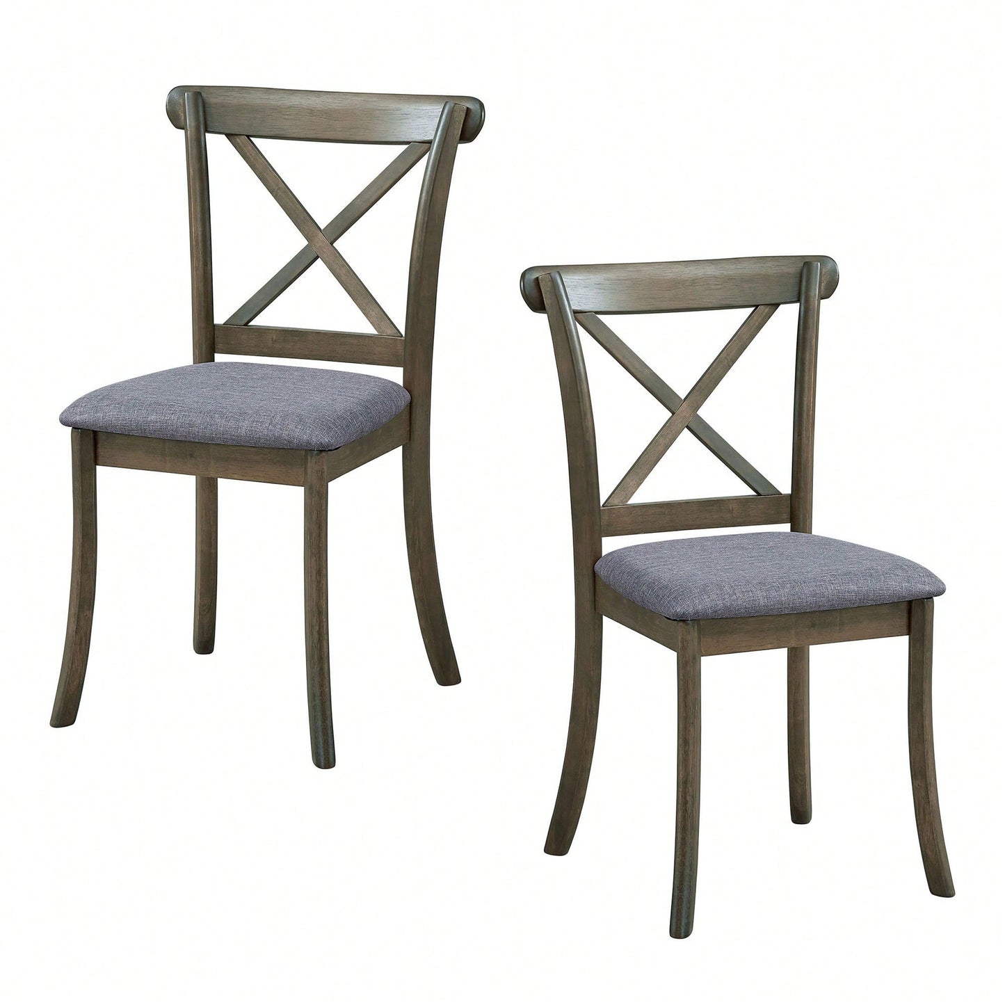 Modern Fabric Upholstered X Back Dining Chairs Set Of 2, Rubber Wood Farmhouse Style Kitchen Side Chairs In Oak Finish