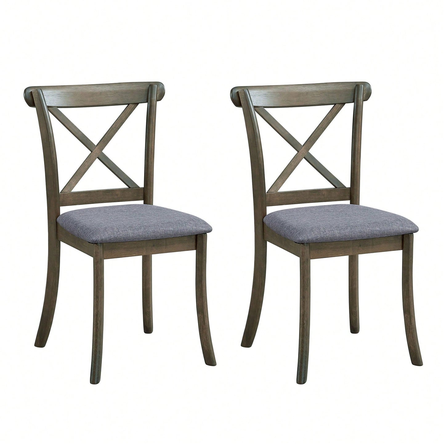 Modern Fabric Upholstered X Back Dining Chairs Set Of 2, Rubber Wood Farmhouse Style Kitchen Side Chairs In Oak Finish