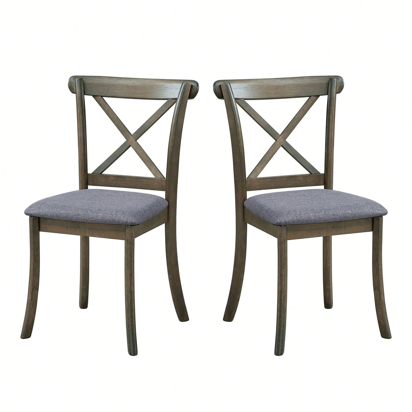 Modern Fabric Upholstered X Back Dining Chairs Set Of 2, Rubber Wood Farmhouse Style Kitchen Side Chairs In Oak Finish