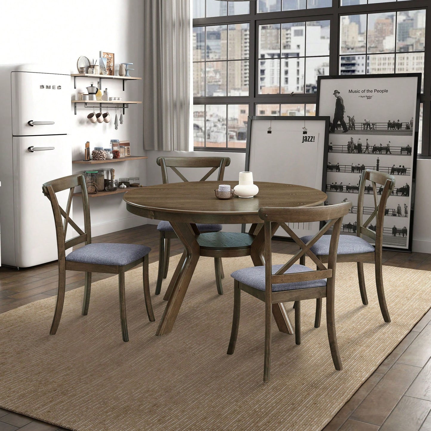 Modern Fabric Upholstered X Back Dining Chairs Set Of 2, Rubber Wood Farmhouse Style Kitchen Side Chairs In Oak Finish