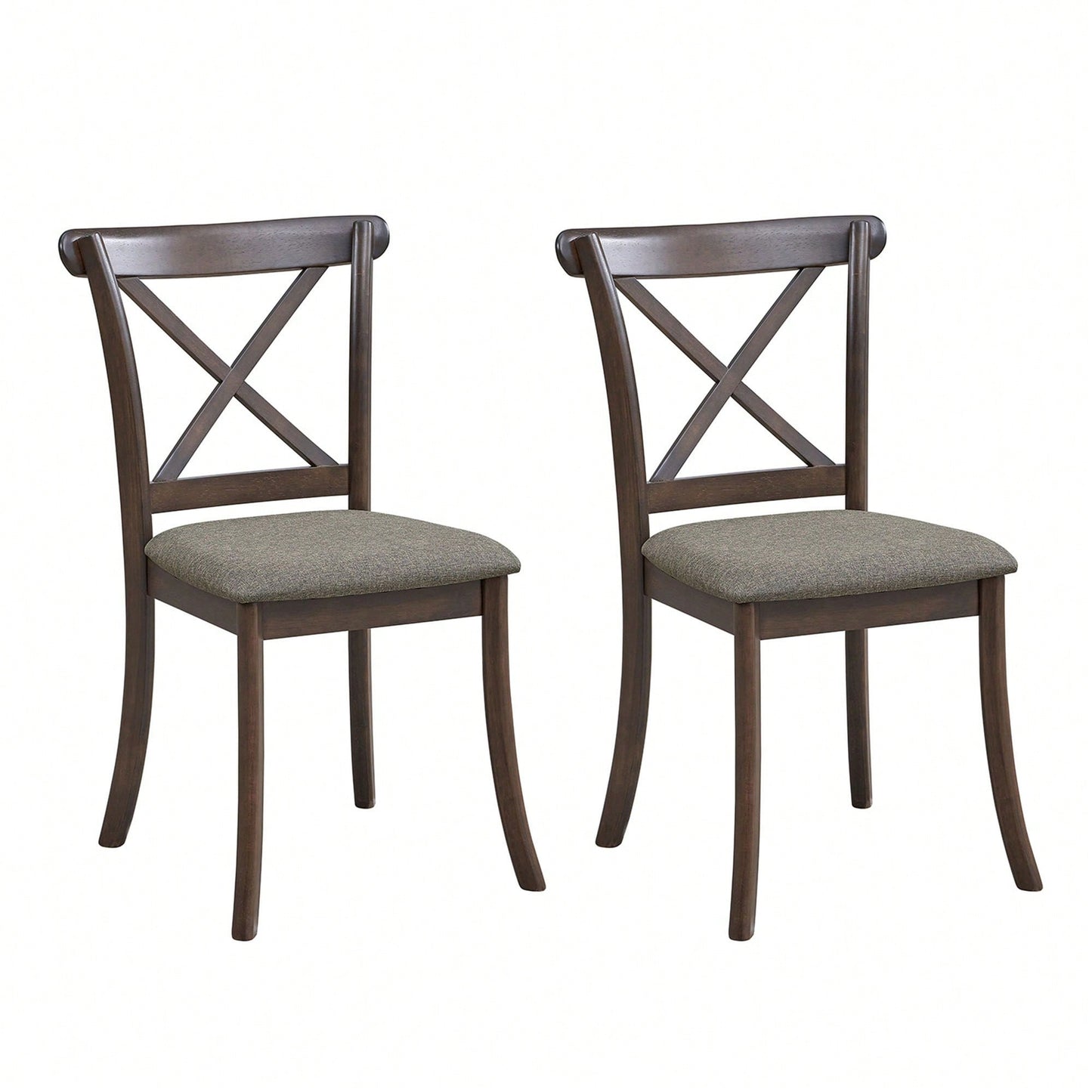 Modern Fabric Upholstered X Back Dining Chairs Set Of 2, Rubber Wood Farmhouse Style Kitchen Side Chairs In Oak Finish