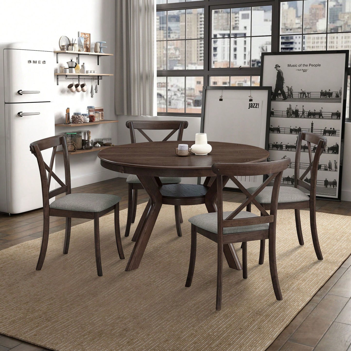 Modern Fabric Upholstered X Back Dining Chairs Set Of 2, Rubber Wood Farmhouse Style Kitchen Side Chairs In Oak Finish