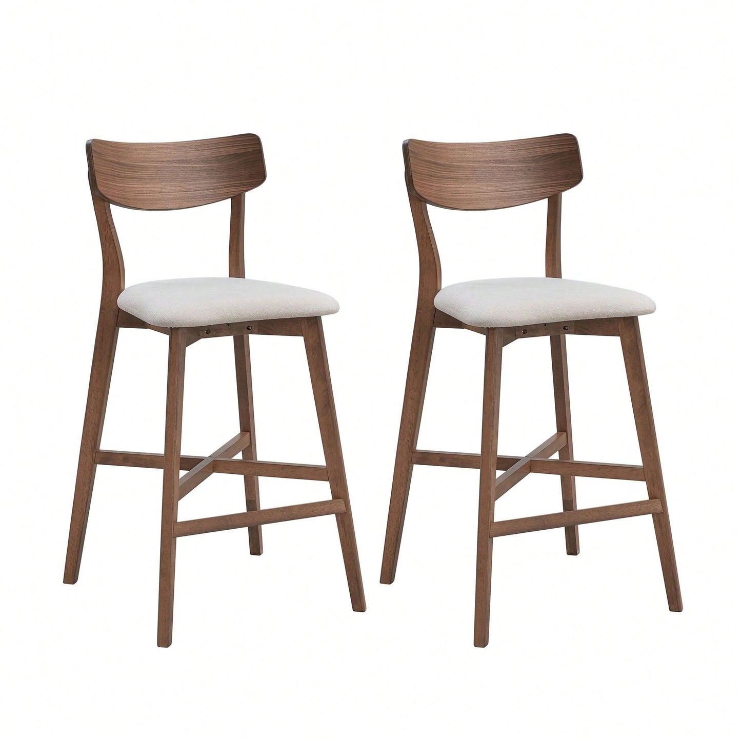 Modern Upholstered Kitchen Island Bar Chairs Set Of 2 With Backrest And Footrest For Pub Living Room And Restaurant Black Wooden Frame