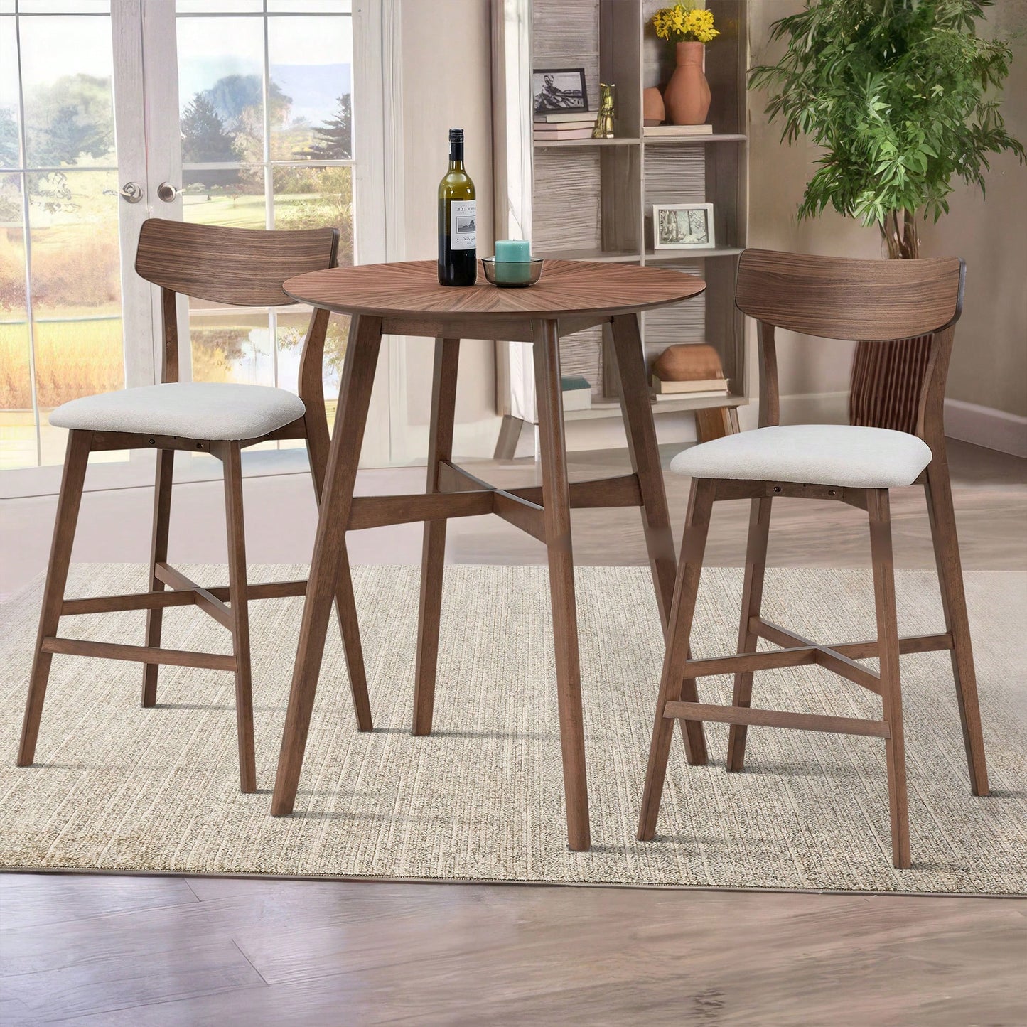 Modern Upholstered Kitchen Island Bar Chairs Set Of 2 With Backrest And Footrest For Pub Living Room And Restaurant Black Wooden Frame