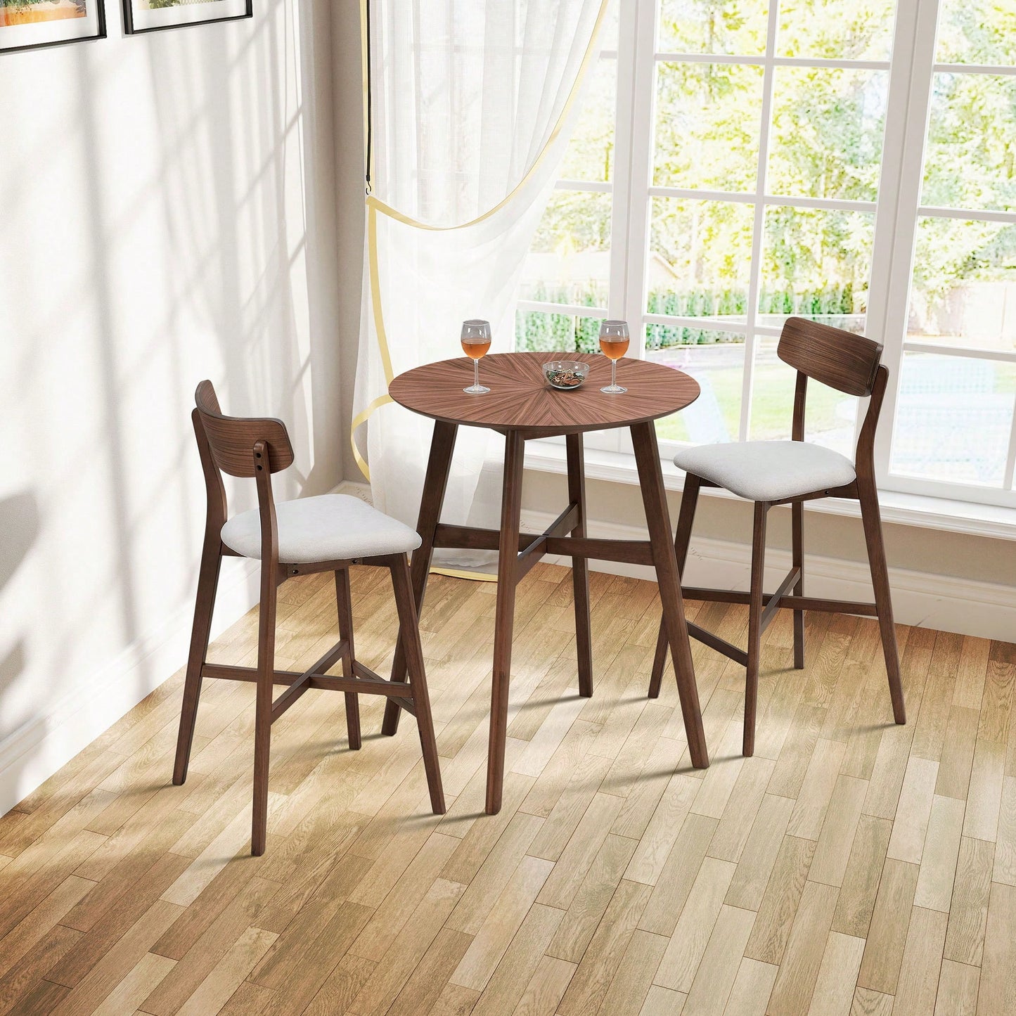 Modern Upholstered Kitchen Island Bar Chairs Set Of 2 With Backrest And Footrest For Pub Living Room And Restaurant Black Wooden Frame