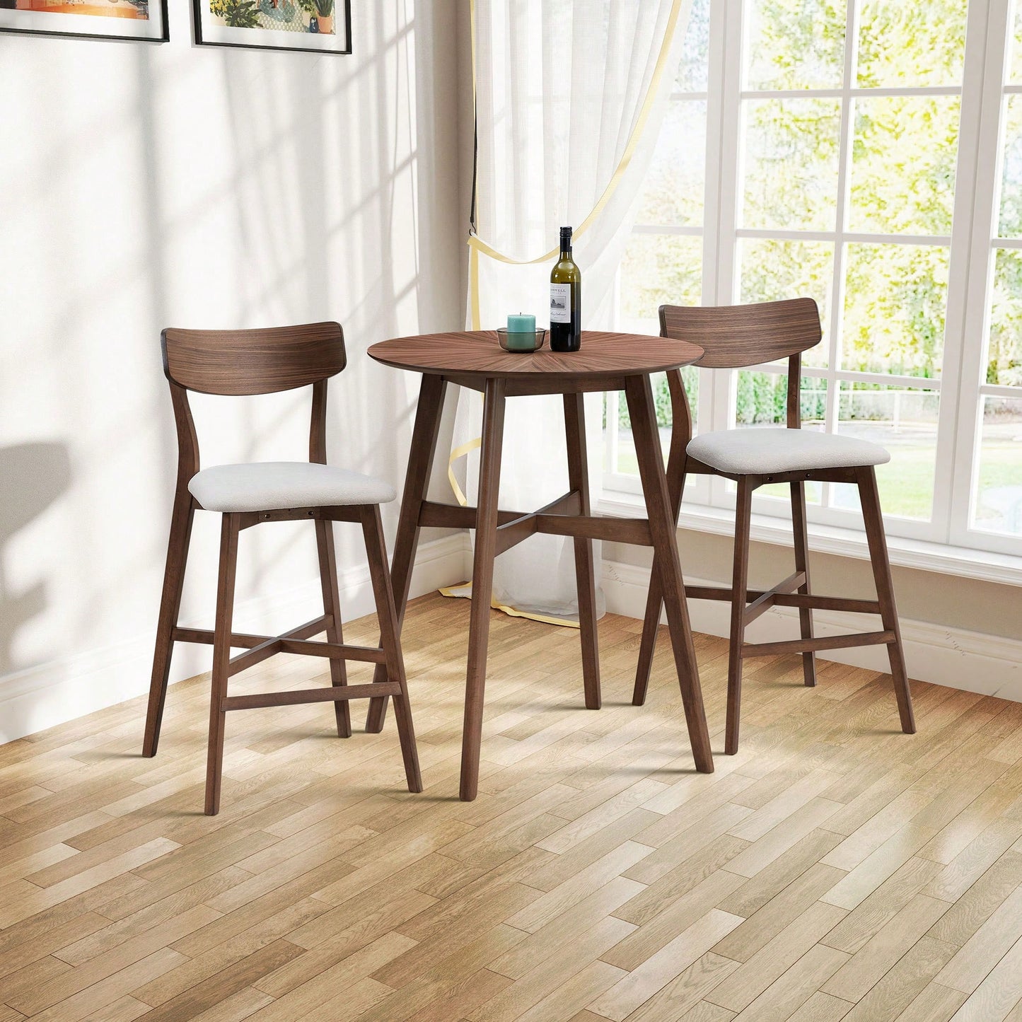 Modern Upholstered Kitchen Island Bar Chairs Set Of 2 With Backrest And Footrest For Pub Living Room And Restaurant Black Wooden Frame