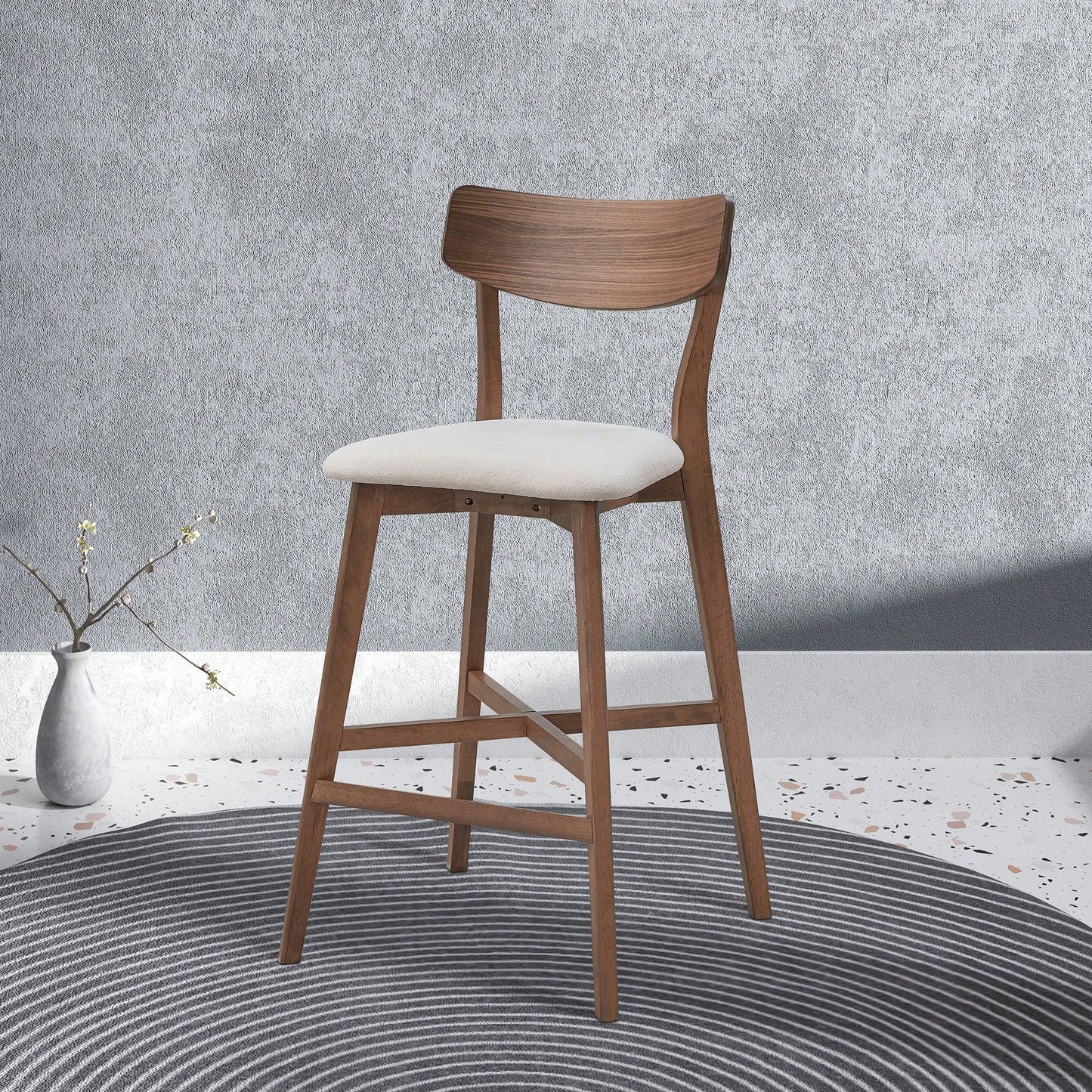 Modern Upholstered Kitchen Island Bar Chairs Set Of 2 With Backrest And Footrest For Pub Living Room And Restaurant Black Wooden Frame