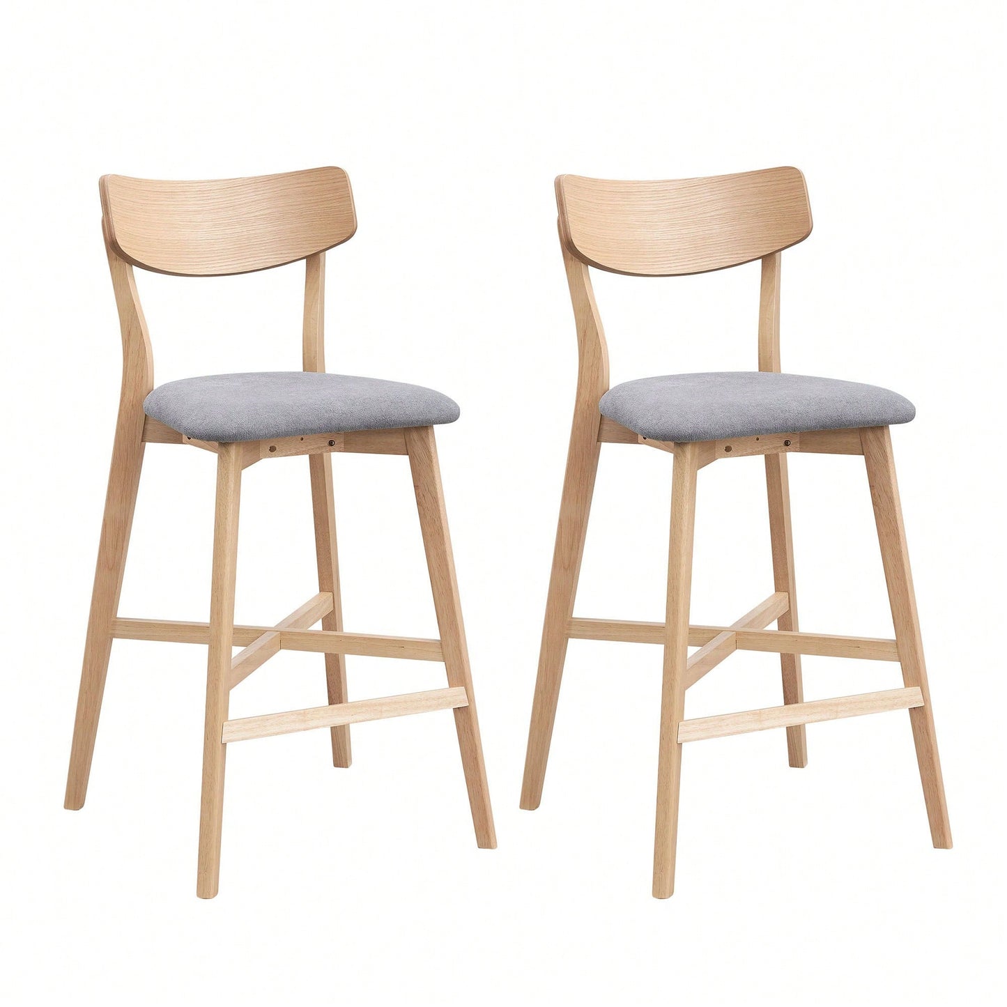 Modern Upholstered Kitchen Island Bar Chairs Set Of 2 With Backrest And Footrest For Pub Living Room And Restaurant Black Wooden Frame