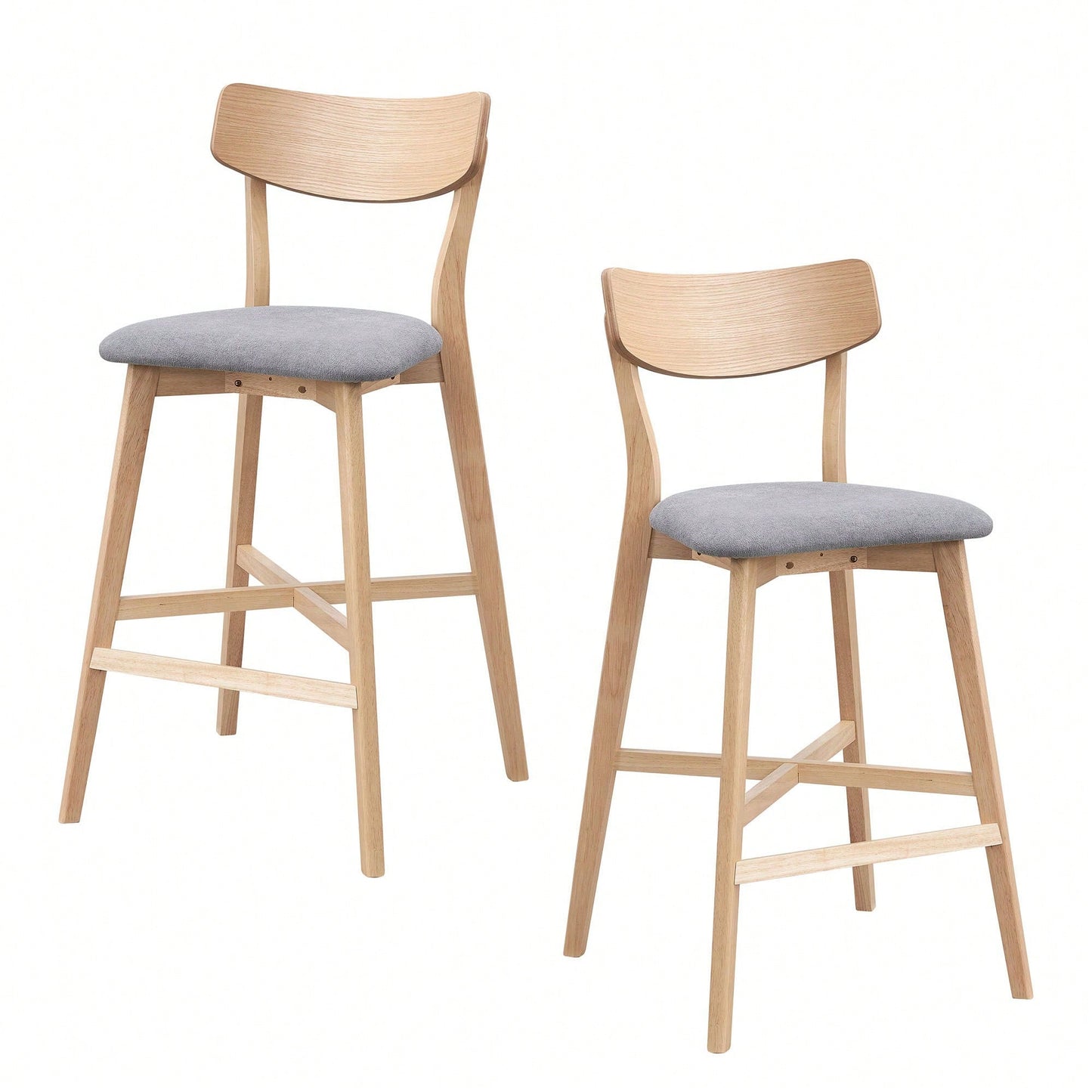 Modern Upholstered Kitchen Island Bar Chairs Set Of 2 With Backrest And Footrest For Pub Living Room And Restaurant Black Wooden Frame