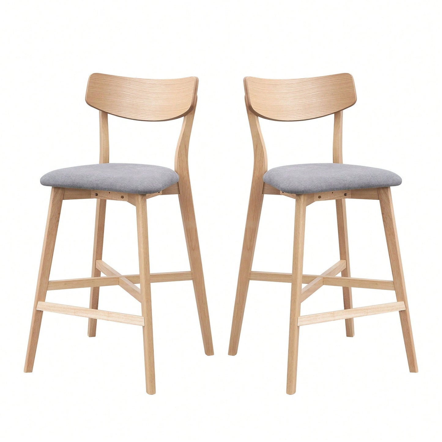 Modern Upholstered Kitchen Island Bar Chairs Set Of 2 With Backrest And Footrest For Pub Living Room And Restaurant Black Wooden Frame