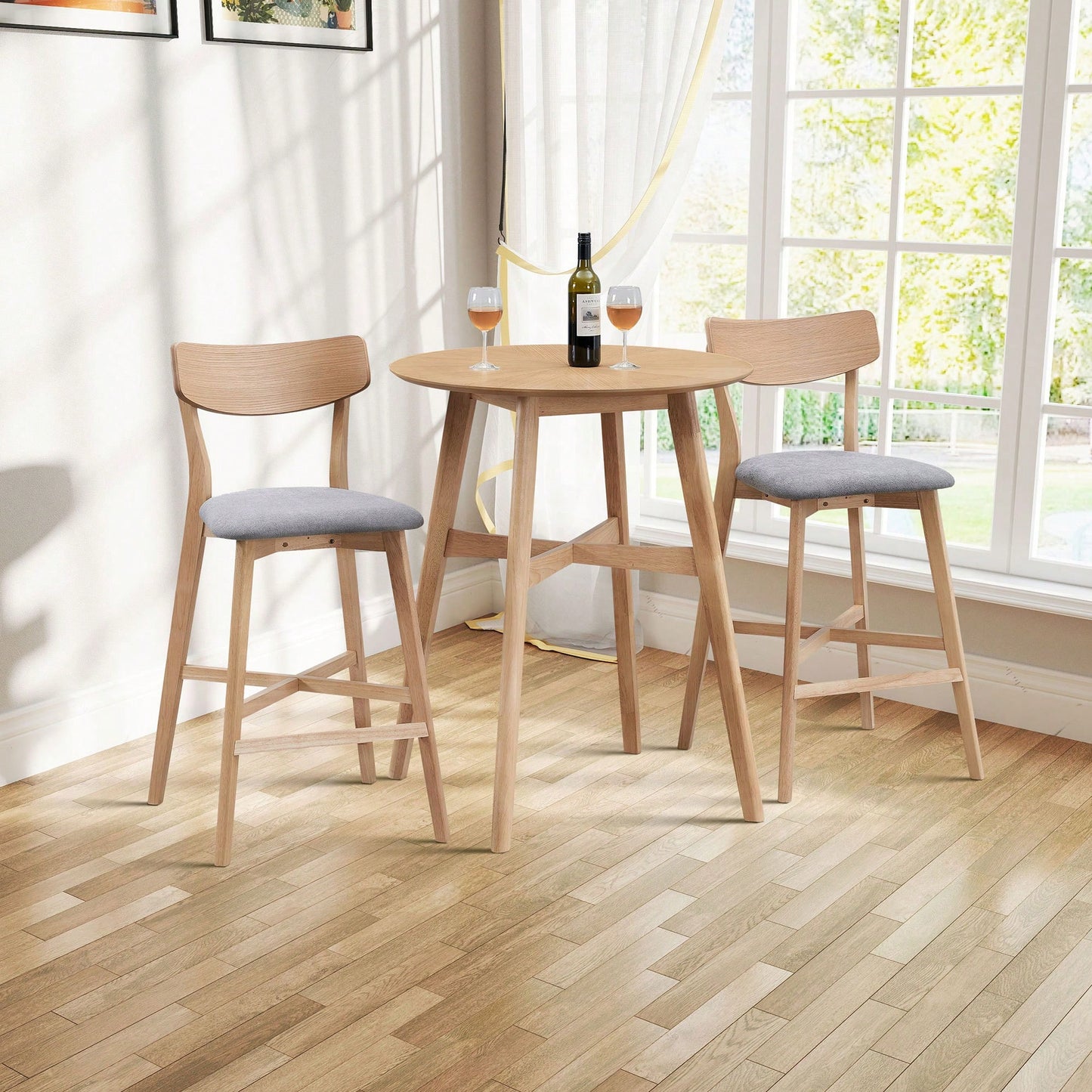Modern Upholstered Kitchen Island Bar Chairs Set Of 2 With Backrest And Footrest For Pub Living Room And Restaurant Black Wooden Frame