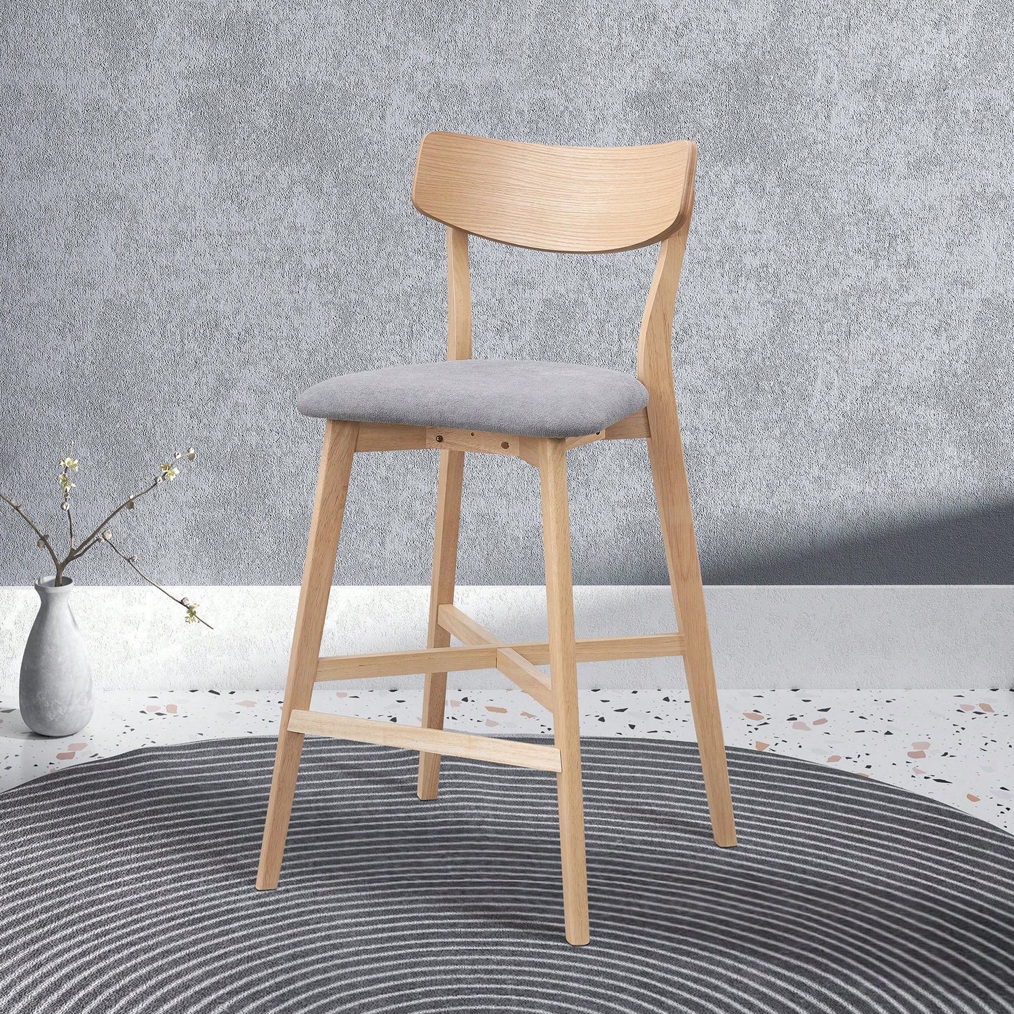 Modern Upholstered Kitchen Island Bar Chairs Set Of 2 With Backrest And Footrest For Pub Living Room And Restaurant Black Wooden Frame