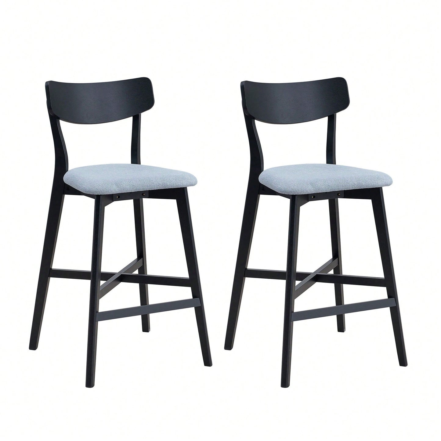 Modern Upholstered Kitchen Island Bar Chairs Set Of 2 With Backrest And Footrest For Pub Living Room And Restaurant Black Wooden Frame