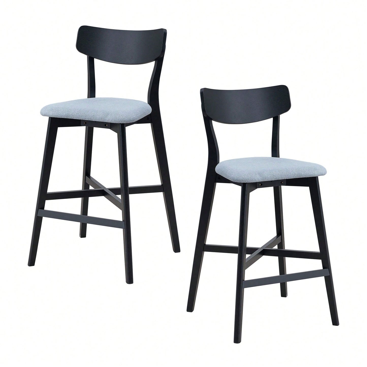 Modern Upholstered Kitchen Island Bar Chairs Set Of 2 With Backrest And Footrest For Pub Living Room And Restaurant Black Wooden Frame