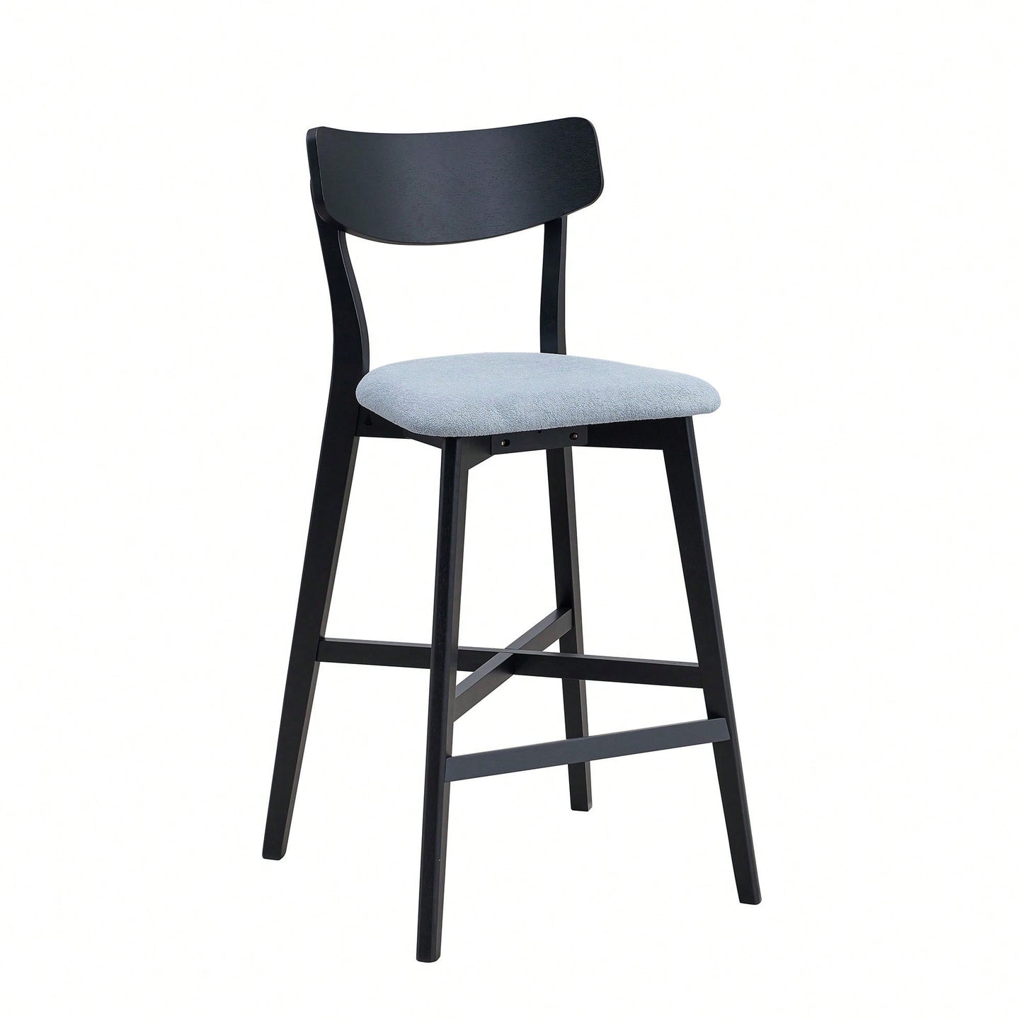 Modern Upholstered Kitchen Island Bar Chairs Set Of 2 With Backrest And Footrest For Pub Living Room And Restaurant Black Wooden Frame