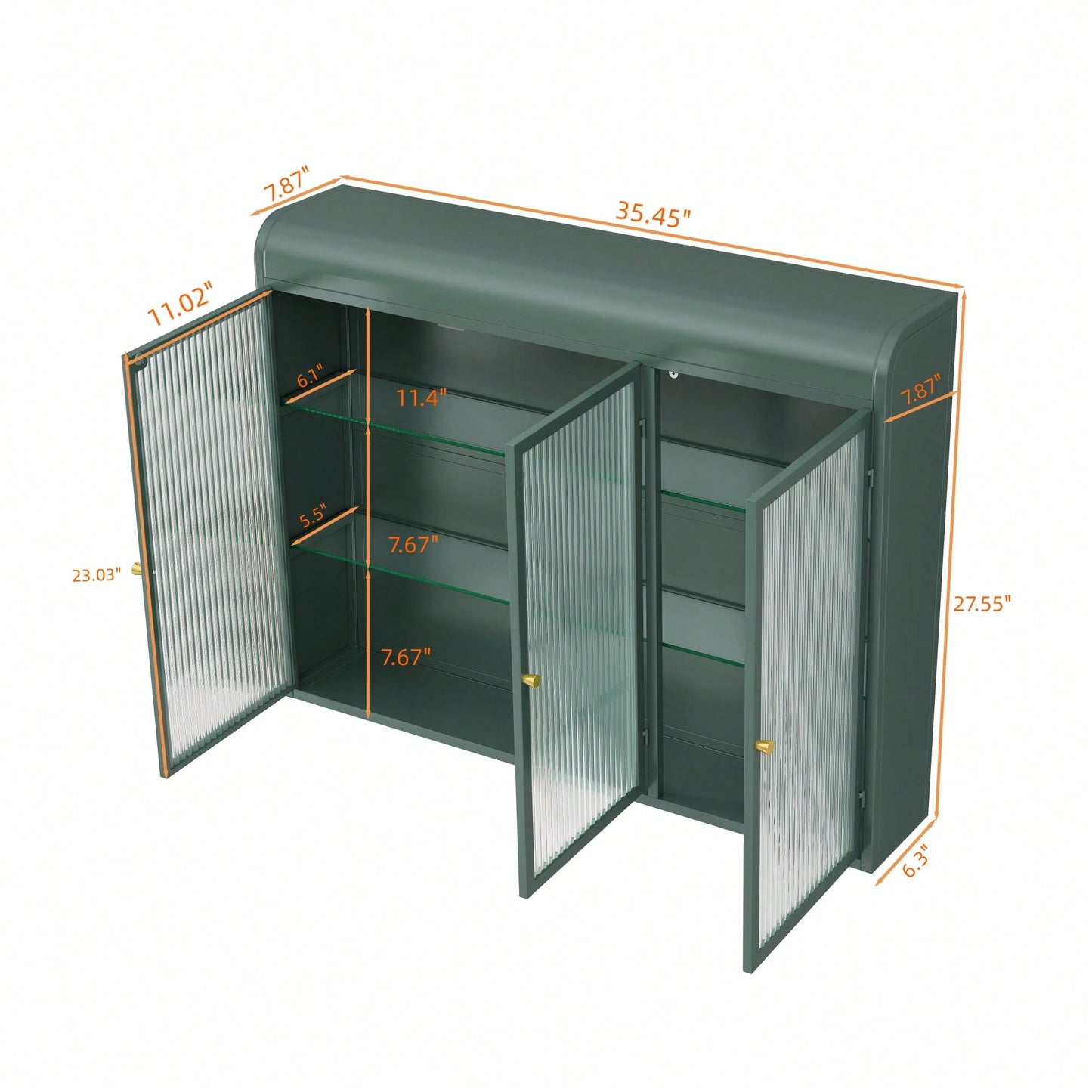 Elegant 3 Door Arched Wall Mounted Glass Cabinets For Kitchen Living Room And Bathroom In White Finish