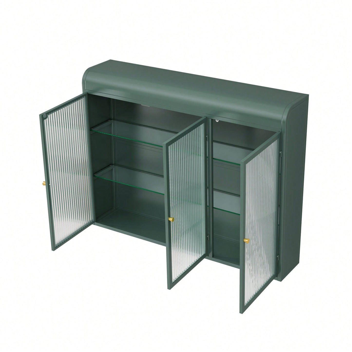 Elegant 3 Door Arched Wall Mounted Glass Cabinets For Kitchen Living Room And Bathroom In White Finish