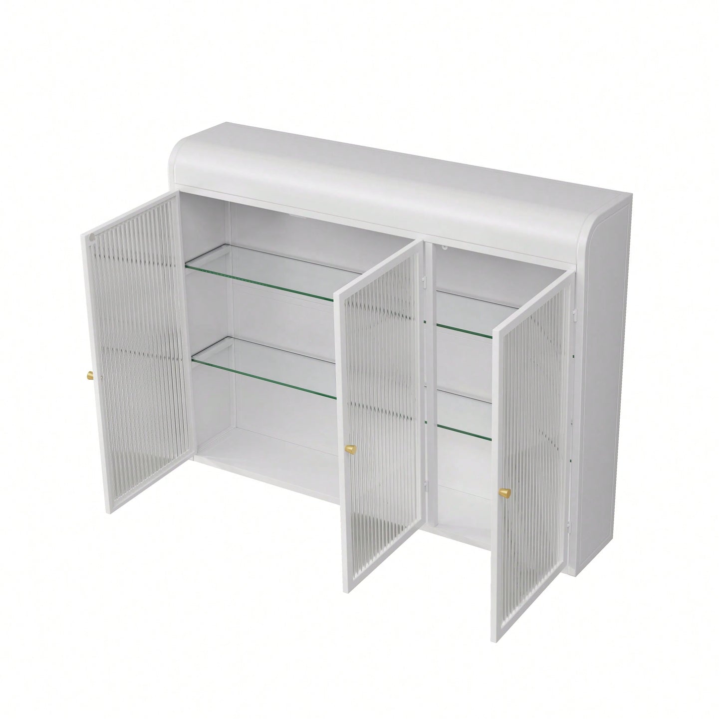 Elegant 3 Door Arched Wall Mounted Glass Cabinets For Kitchen Living Room And Bathroom In White Finish