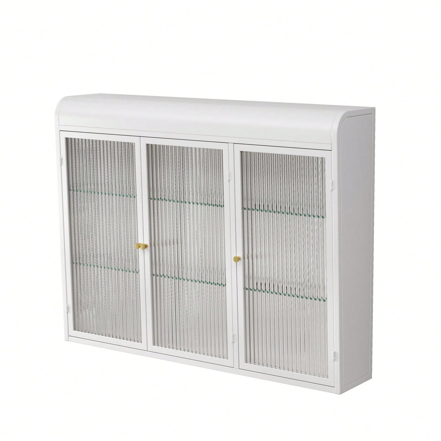 Elegant 3 Door Arched Wall Mounted Glass Cabinets For Kitchen Living Room And Bathroom In White Finish