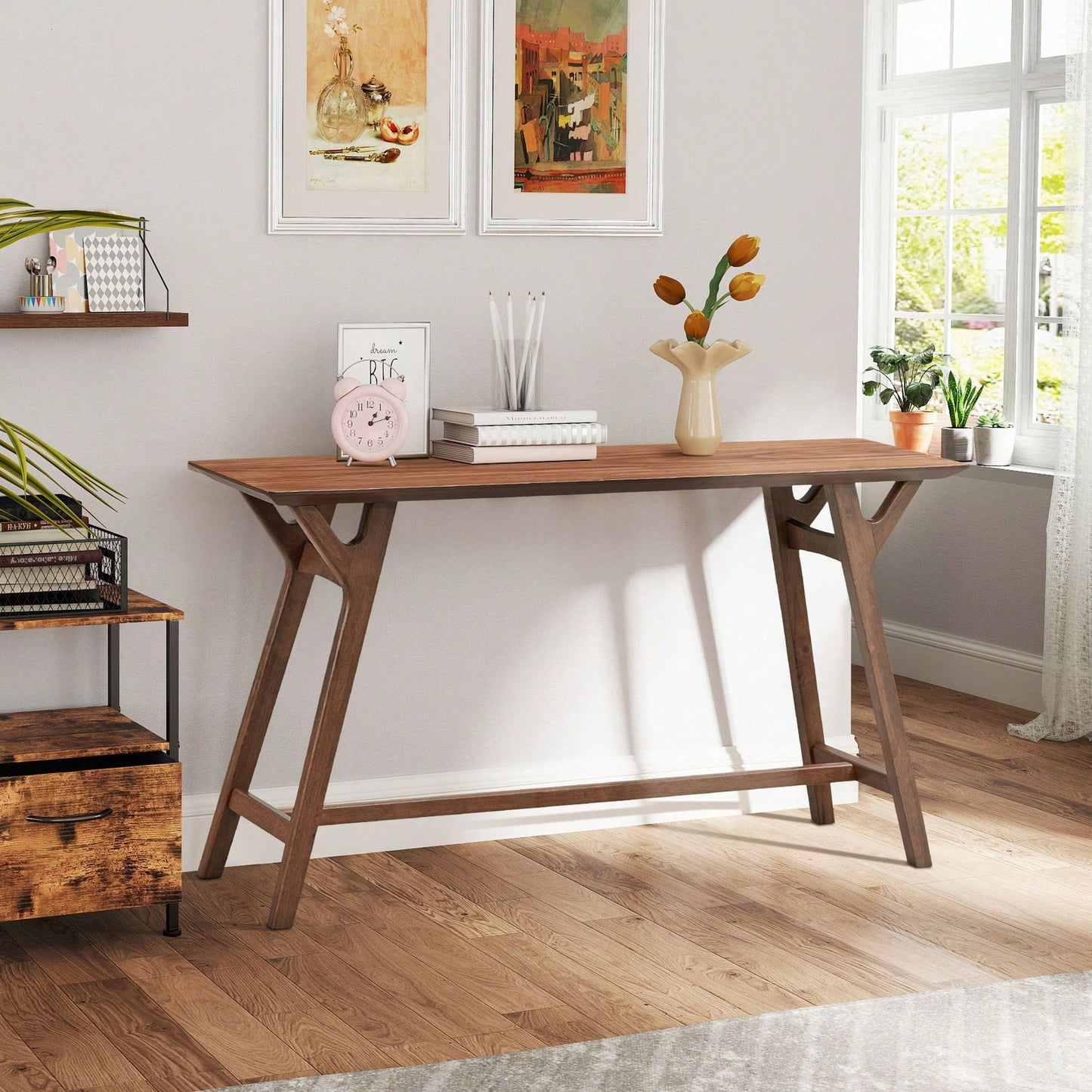 Modern Narrow Console Table With Solid Wood Legs For Living Room Entryway Hallway Black MDF Design