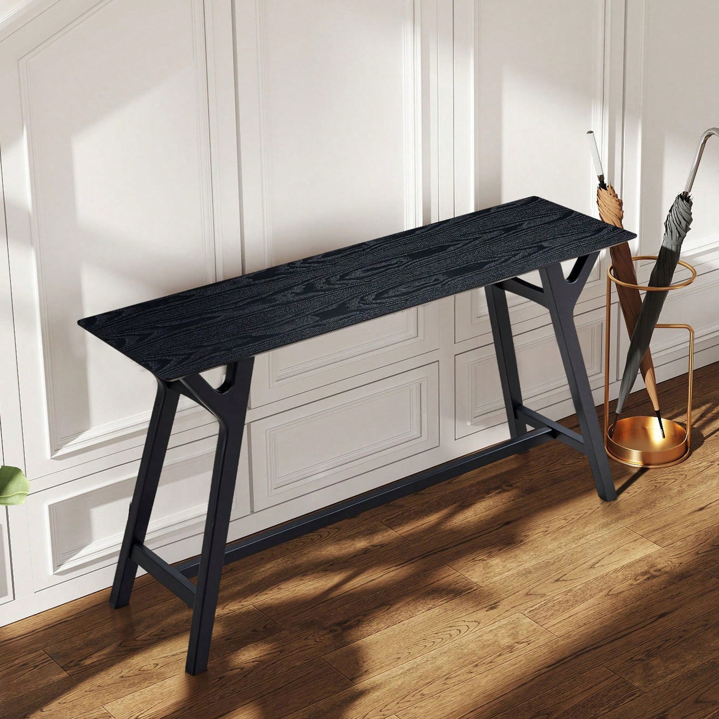 Modern Narrow Console Table With Solid Wood Legs For Living Room Entryway Hallway Black MDF Design