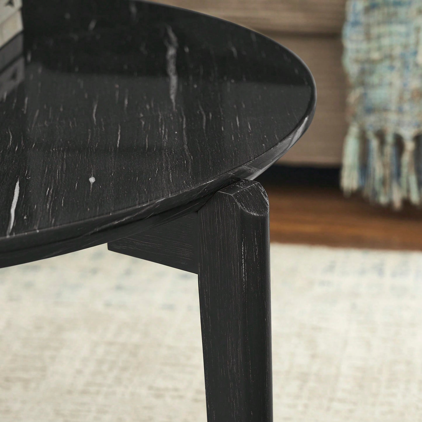 Modern 36 Inch Round Coffee Table With Imitation Marble Top And Solid Rubber Wood Legs For Living Room And Office