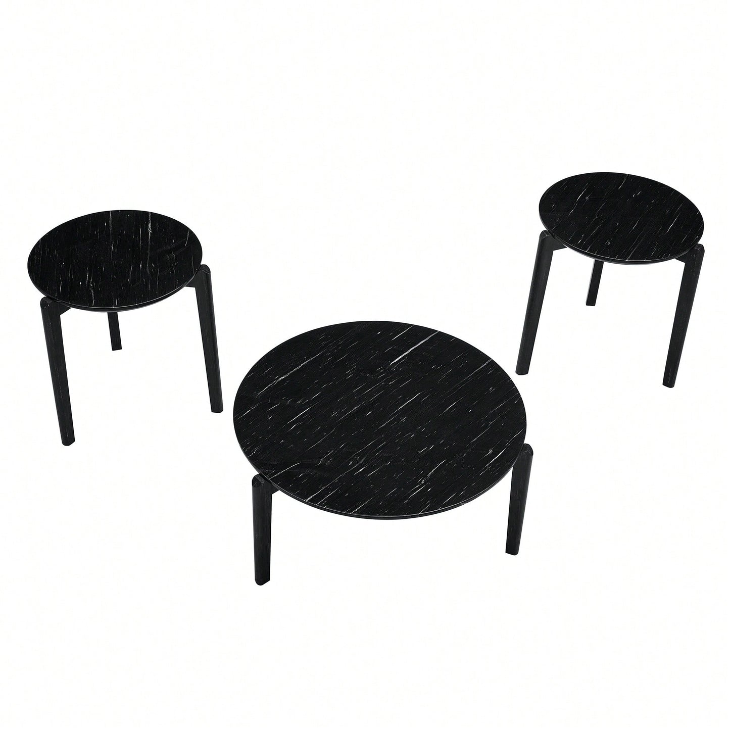 Modern 36 Inch Round Coffee Table With Imitation Marble Top And Solid Rubber Wood Legs For Living Room And Office