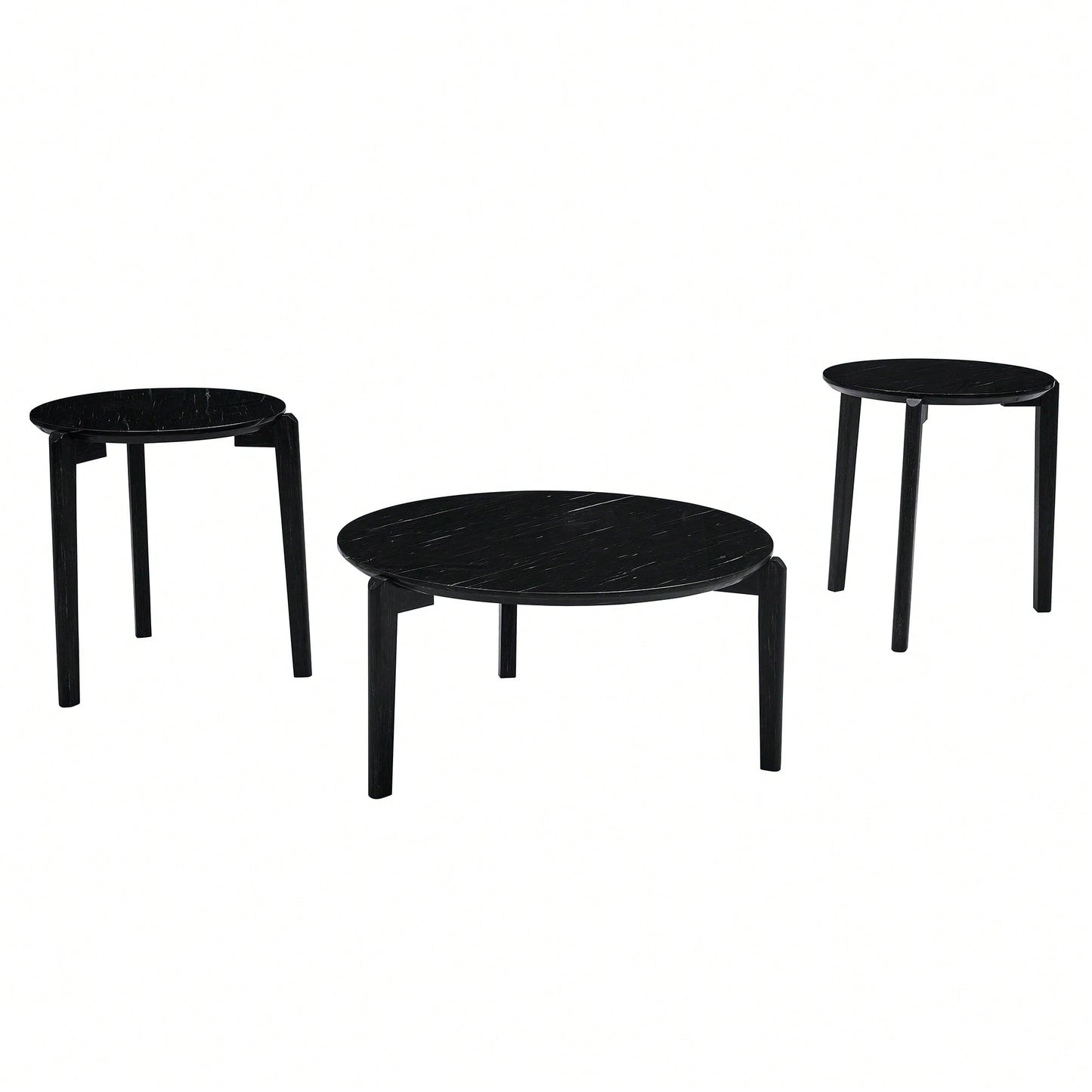 Modern 36 Inch Round Coffee Table With Imitation Marble Top And Solid Rubber Wood Legs For Living Room And Office
