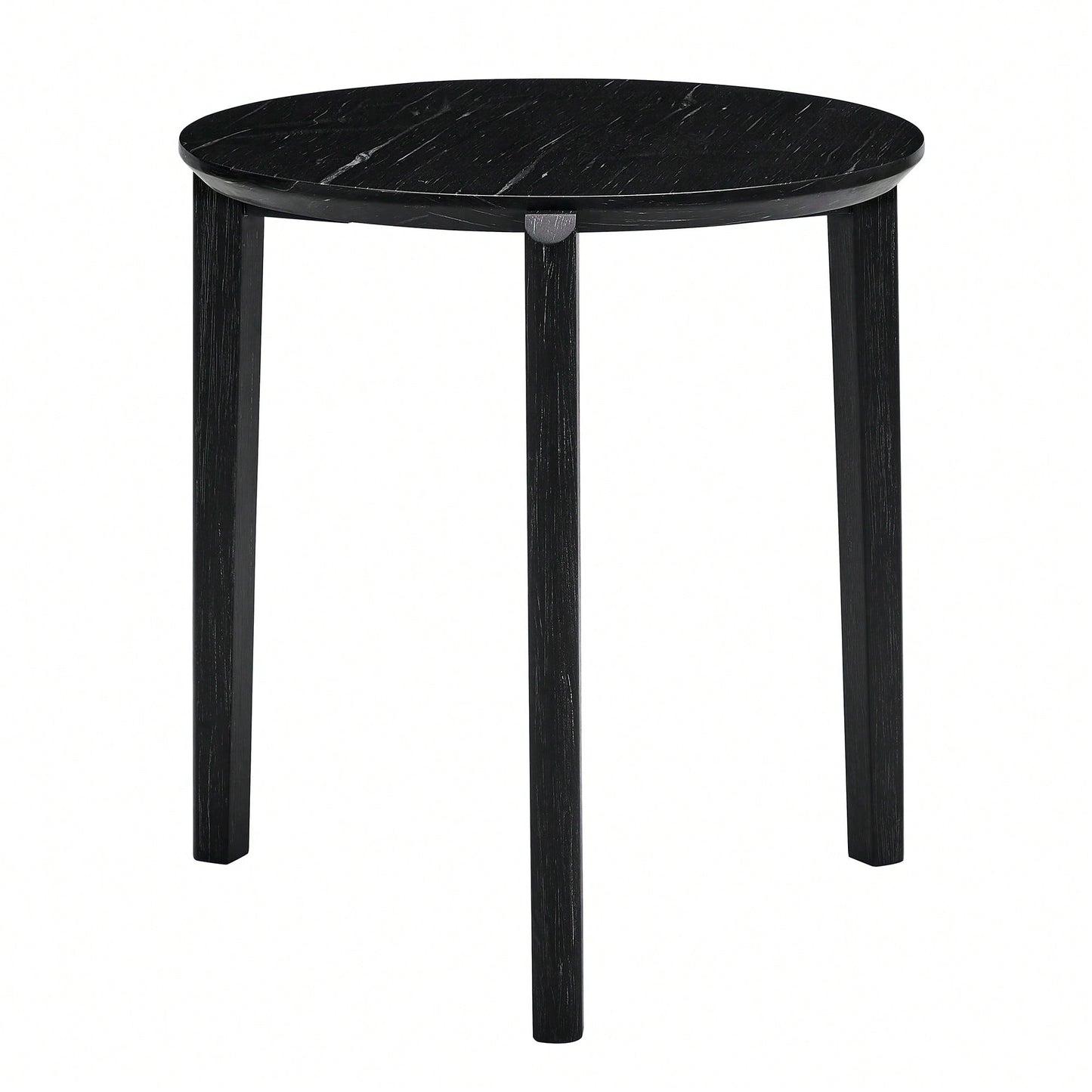 Modern 24 Inch Round Coffee Table With Imitation Marble Top And Solid Rubber Wood Legs For Living Room And Office
