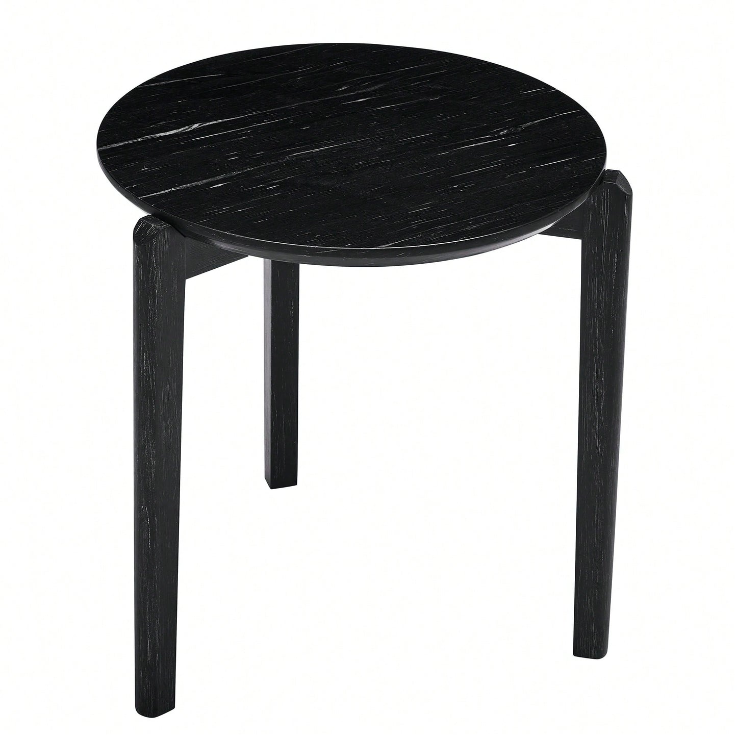 Modern 24 Inch Round Coffee Table With Imitation Marble Top And Solid Rubber Wood Legs For Living Room And Office