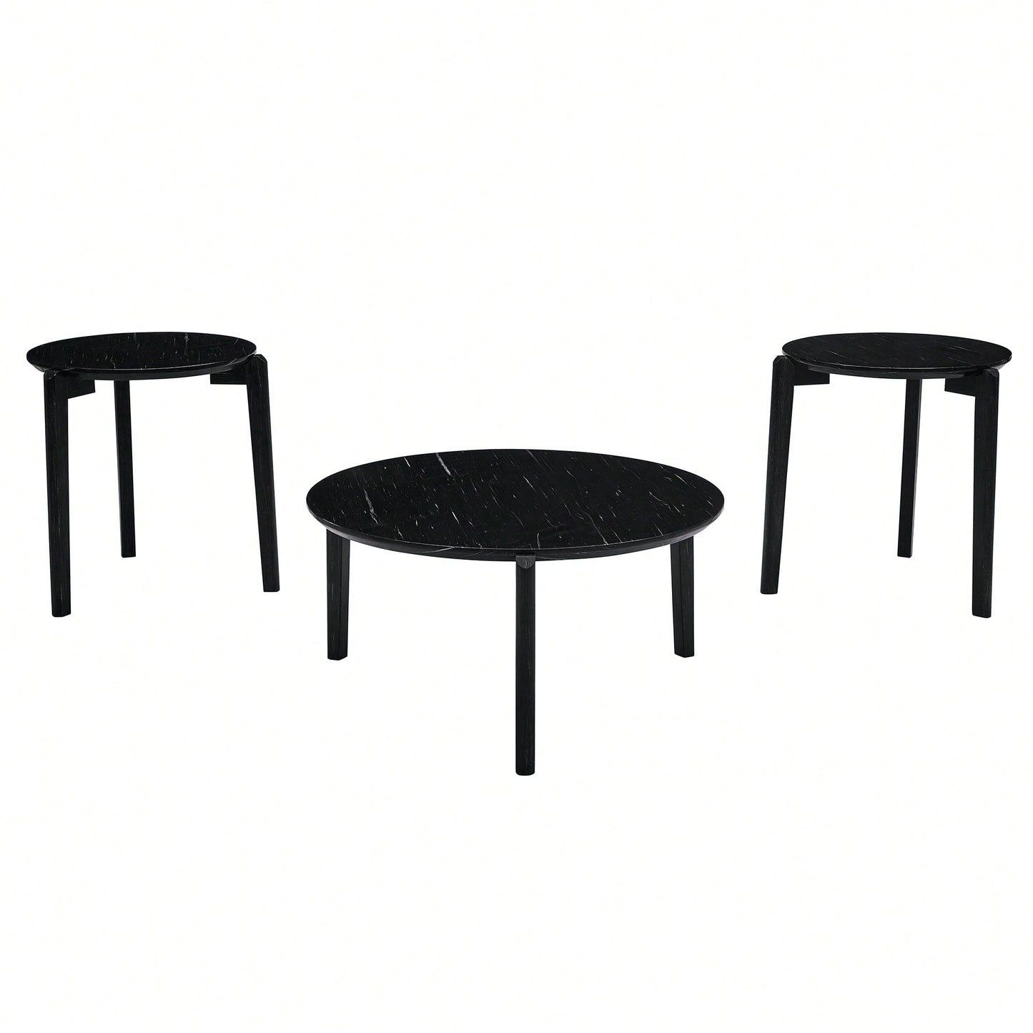 Modern 24 Inch Round Coffee Table With Imitation Marble Top And Solid Rubber Wood Legs For Living Room And Office