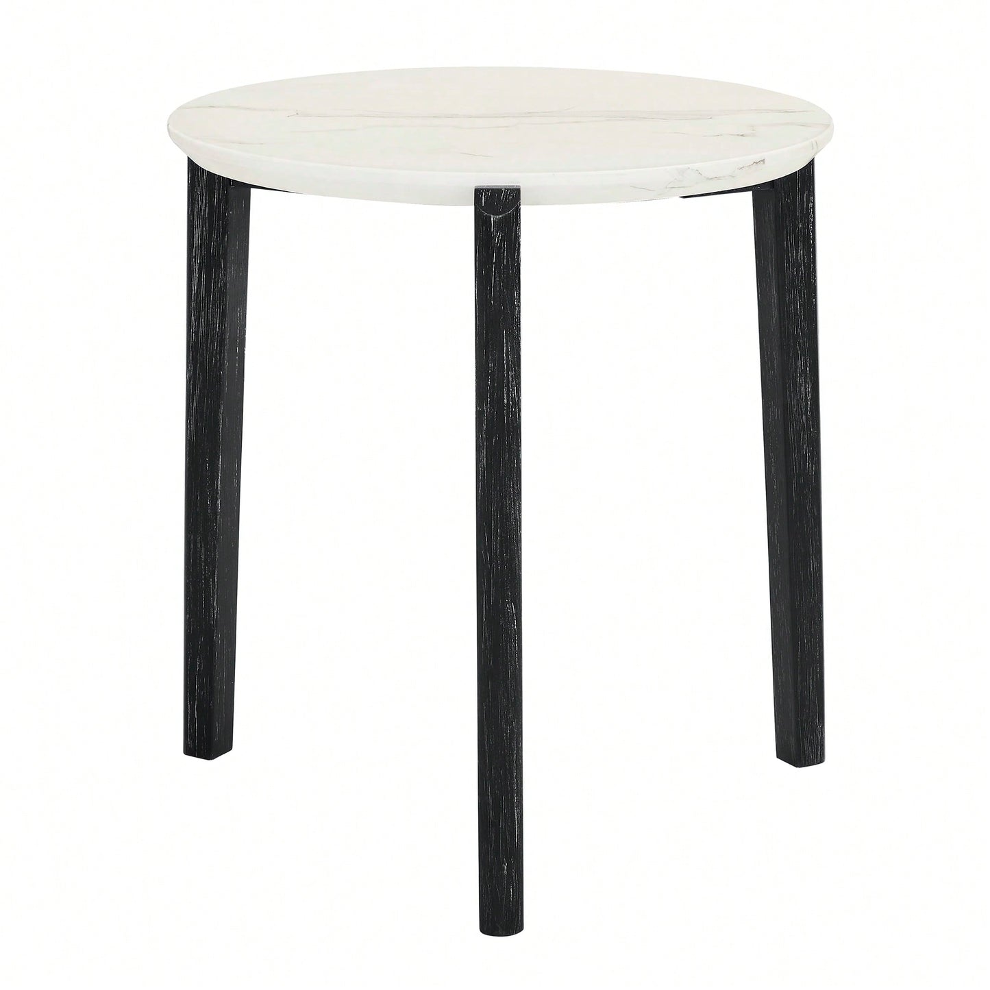 Modern 24 Inch Round Coffee Table With Imitation Marble Top And Solid Rubber Wood Legs For Living Room And Office