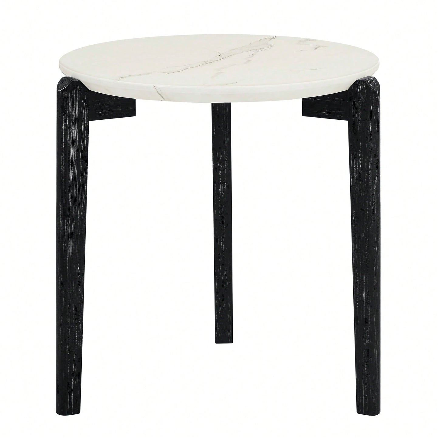 Modern 24 Inch Round Coffee Table With Imitation Marble Top And Solid Rubber Wood Legs For Living Room And Office