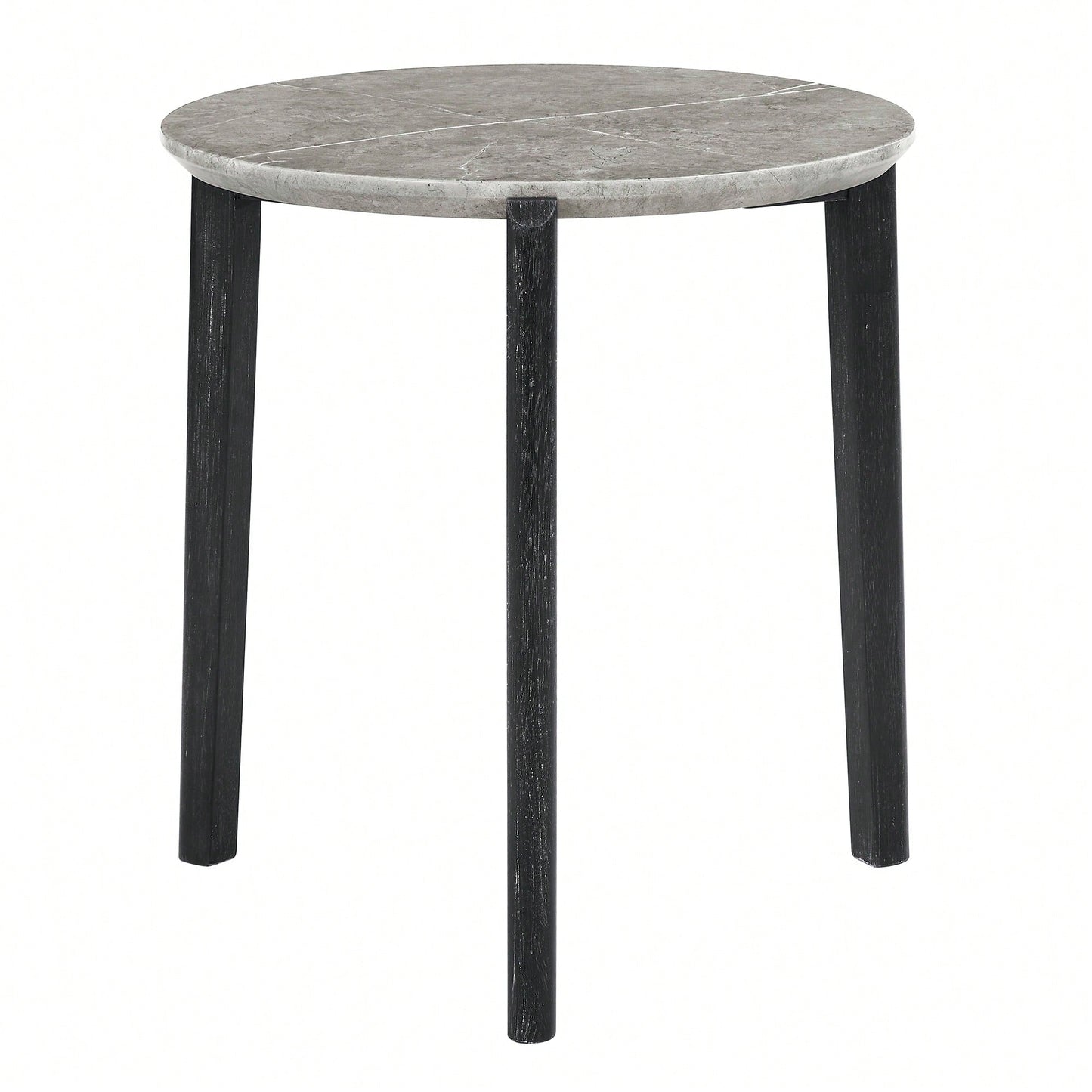 Modern 24 Inch Round Coffee Table With Imitation Marble Top And Solid Rubber Wood Legs For Living Room And Office