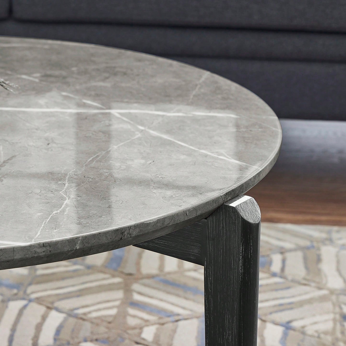 Modern 24 Inch Round Coffee Table With Imitation Marble Top And Solid Rubber Wood Legs For Living Room And Office