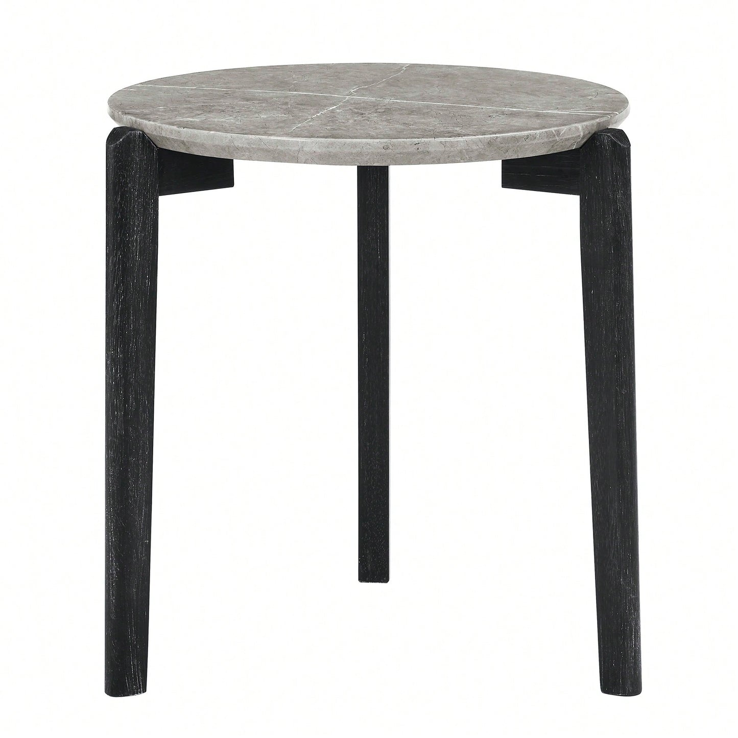 Modern 24 Inch Round Coffee Table With Imitation Marble Top And Solid Rubber Wood Legs For Living Room And Office