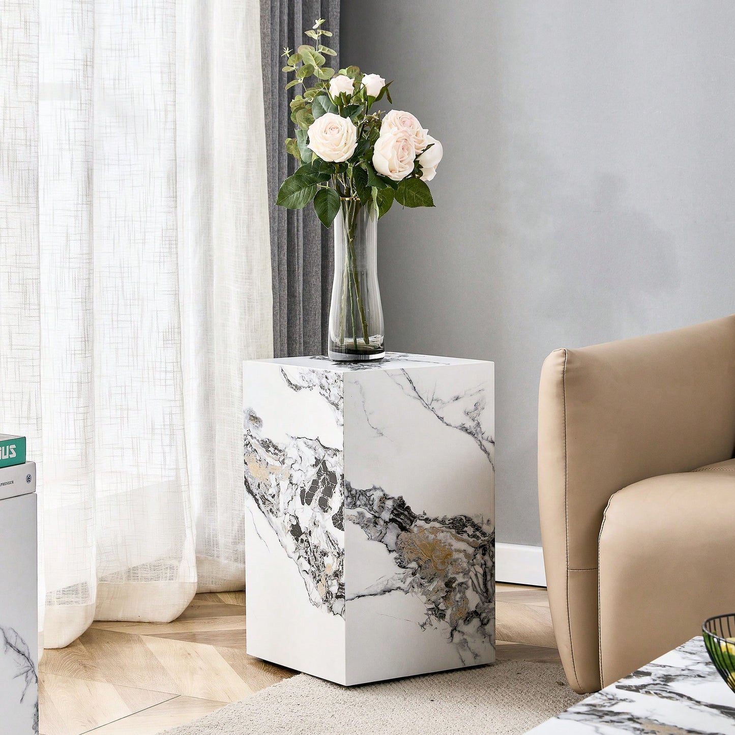 Stylish Cube Design Coffee Table In White MDF With Sticker Finish Ideal For Home Decor