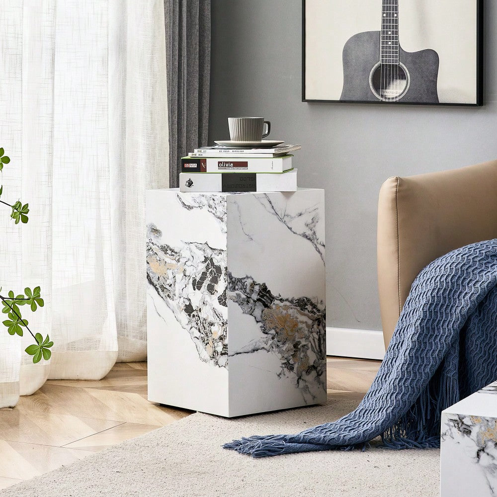 Stylish Cube Design Coffee Table In White MDF With Sticker Finish Ideal For Home Decor