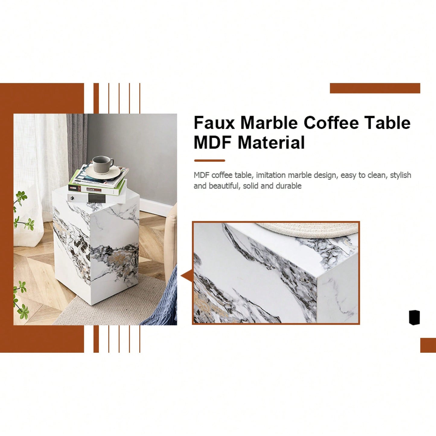 Stylish Cube Design Coffee Table In White MDF With Sticker Finish Ideal For Home Decor