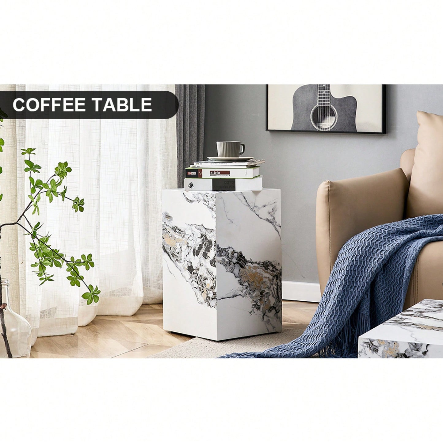 Stylish Cube Design Coffee Table In White MDF With Sticker Finish Ideal For Home Decor