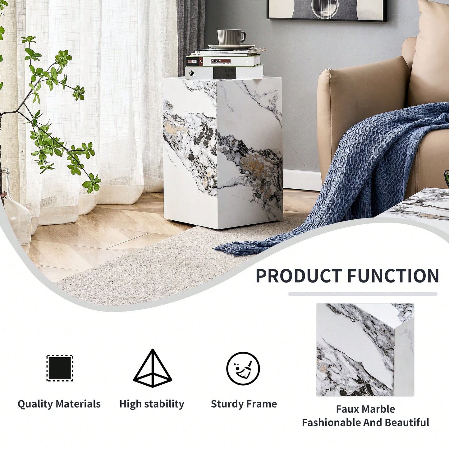 Stylish Cube Design Coffee Table In White MDF With Sticker Finish Ideal For Home Decor
