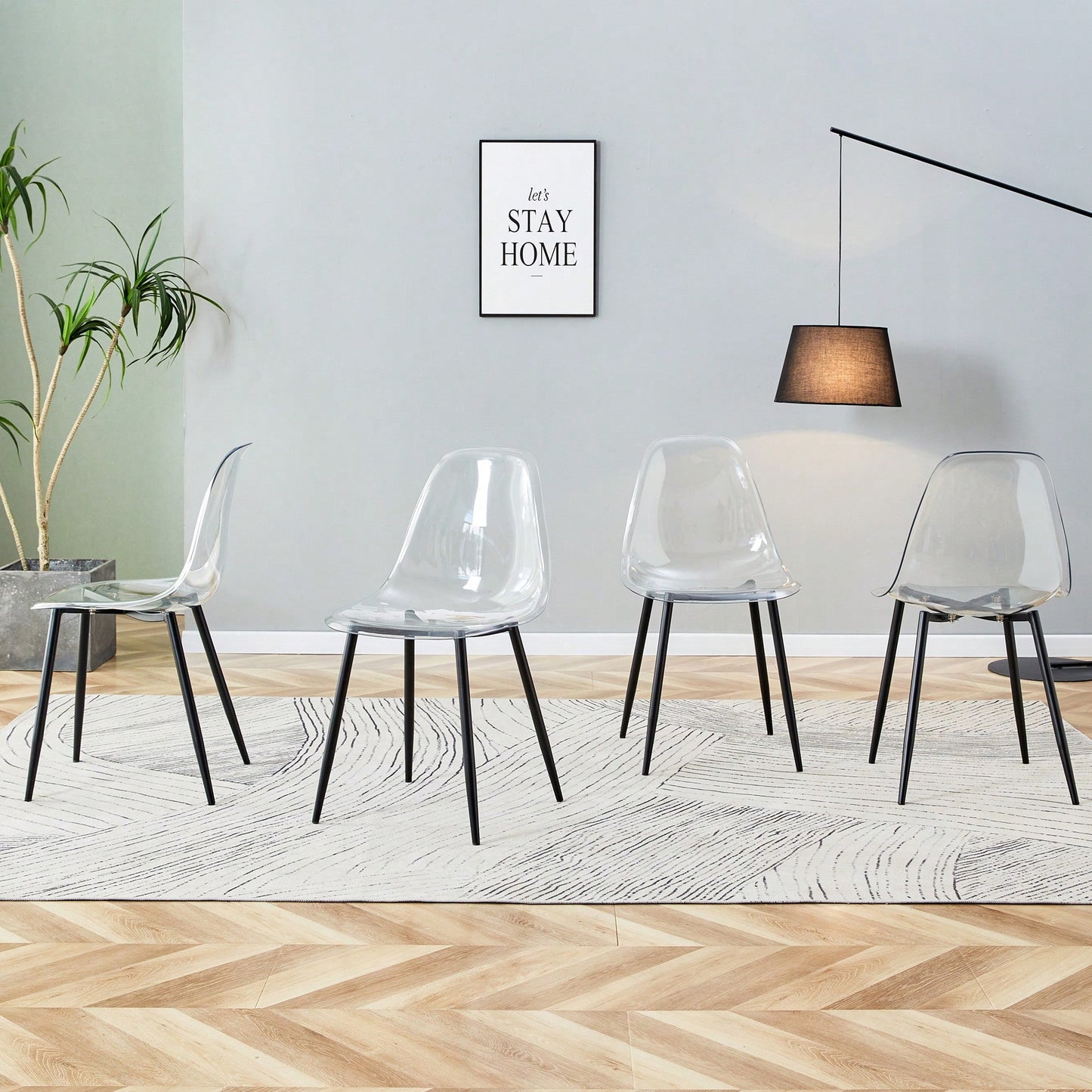 Modern Minimalist Transparent Dining Chairs Set of 4 Armless Crystal Design Black Metal Legs Nordic Style Makeup Negotiation Stools
