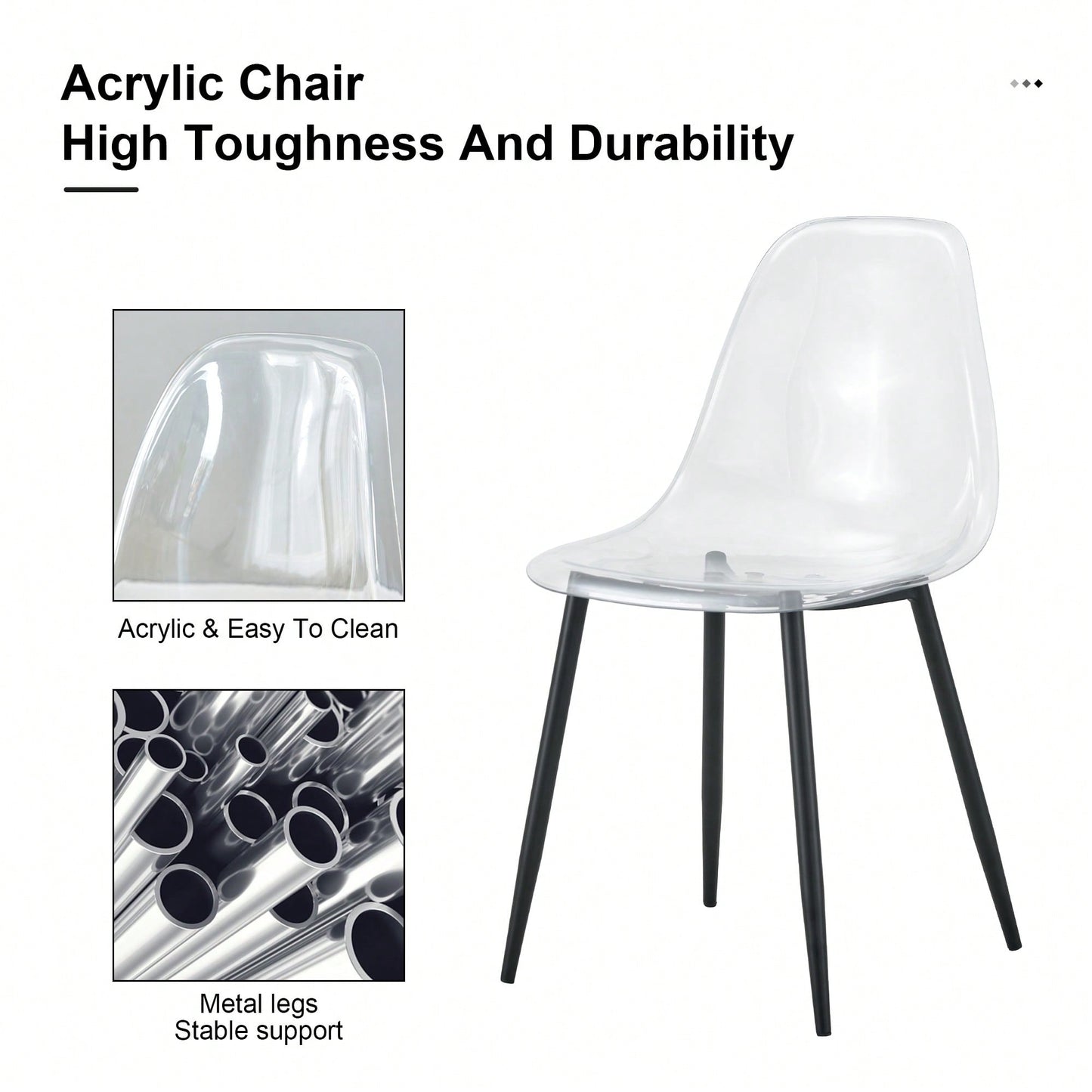 Modern Minimalist Transparent Dining Chairs Set of 4 Armless Crystal Design Black Metal Legs Nordic Style Makeup Negotiation Stools