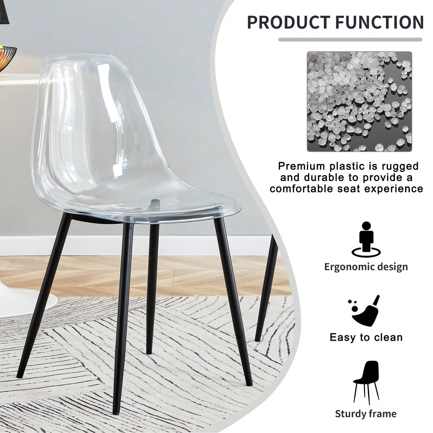Modern Minimalist Transparent Dining Chairs Set of 4 Armless Crystal Design Black Metal Legs Nordic Style Makeup Negotiation Stools