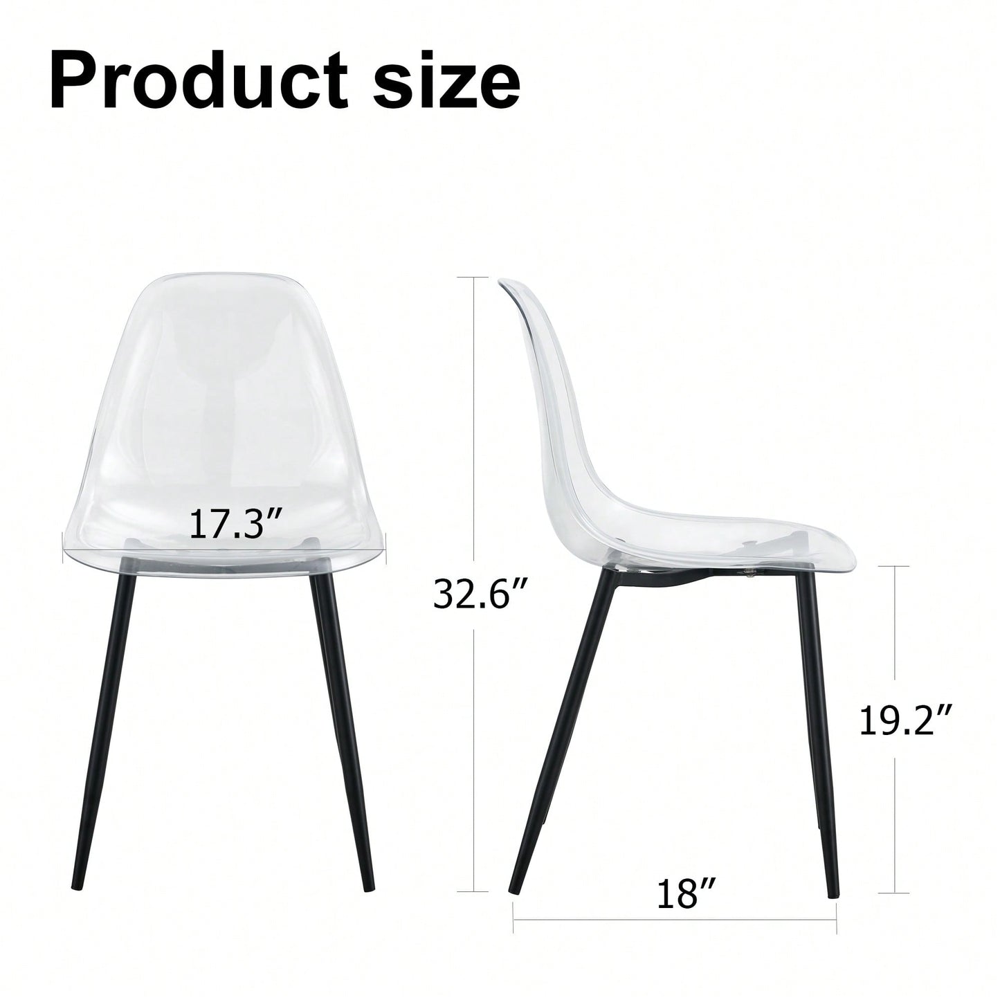 Modern Minimalist Transparent Dining Chairs Set of 4 Armless Crystal Design Black Metal Legs Nordic Style Makeup Negotiation Stools