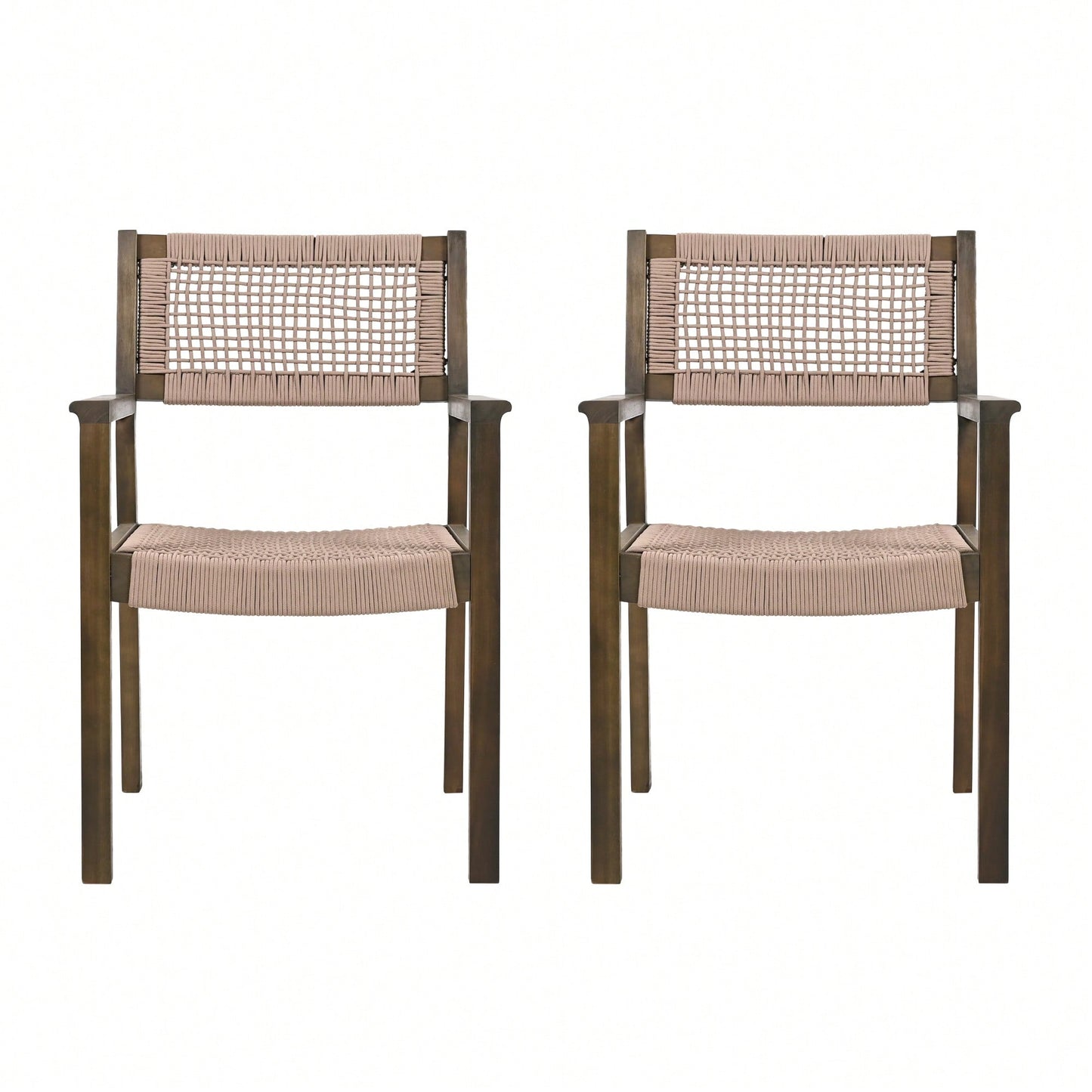 Set Of 2 Light Brown Braided Dining Chairs For Stylish Home Decor