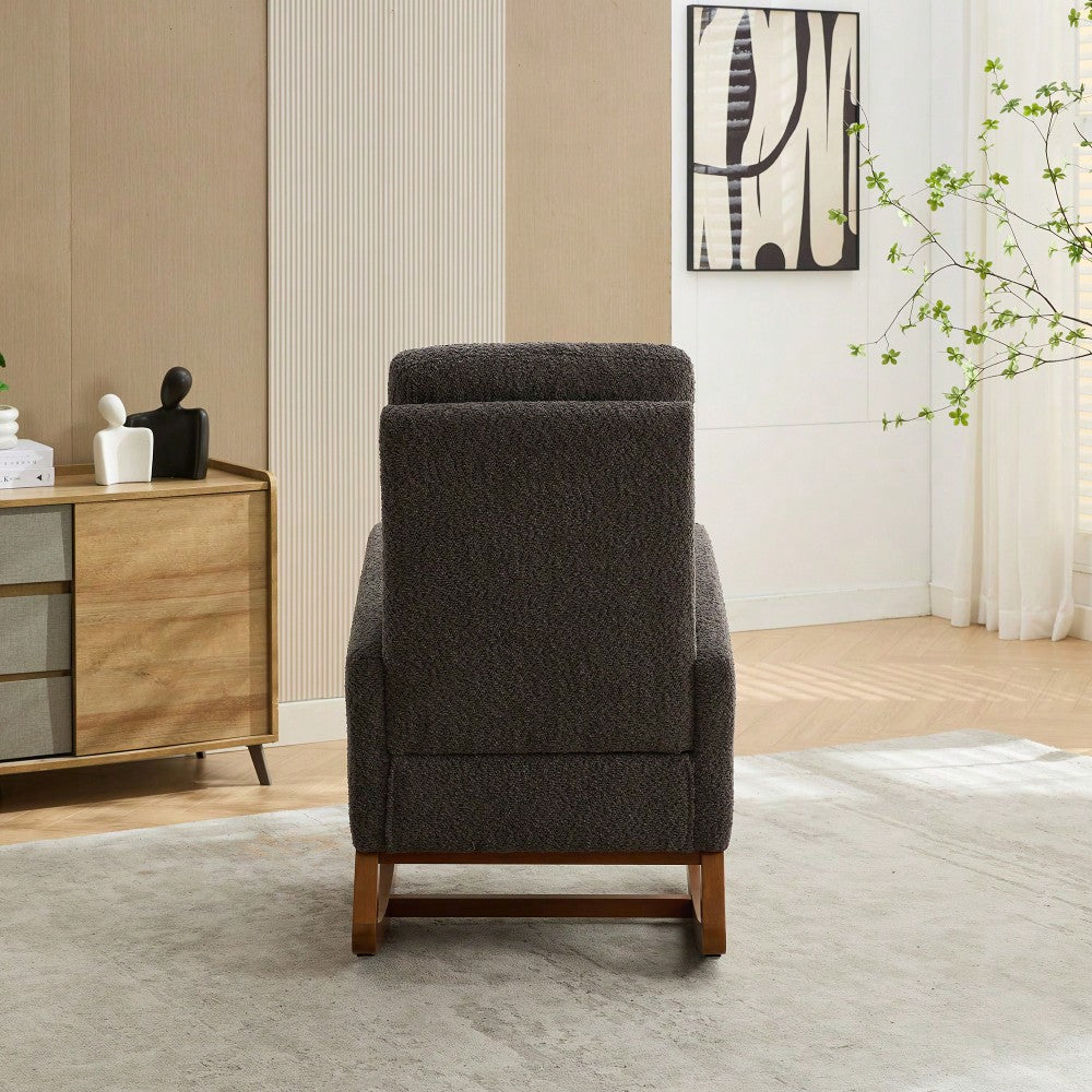 Comfortable High Back Rocking Chair with Retractable Footrest and Side Pocket Stylish Glider Armchair for Nursery Bedroom Caramel Finish